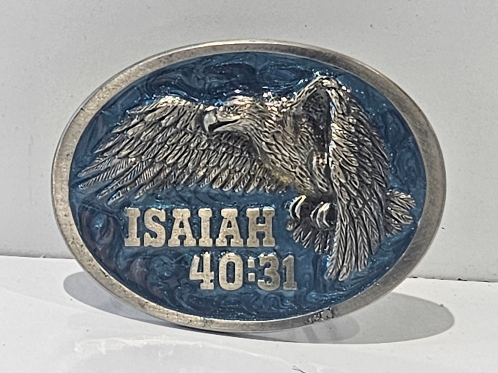 VTG Western Belt Buckle 3.25"X2.5" American Eagle Scripture Isaiah 40:31 NOS USA