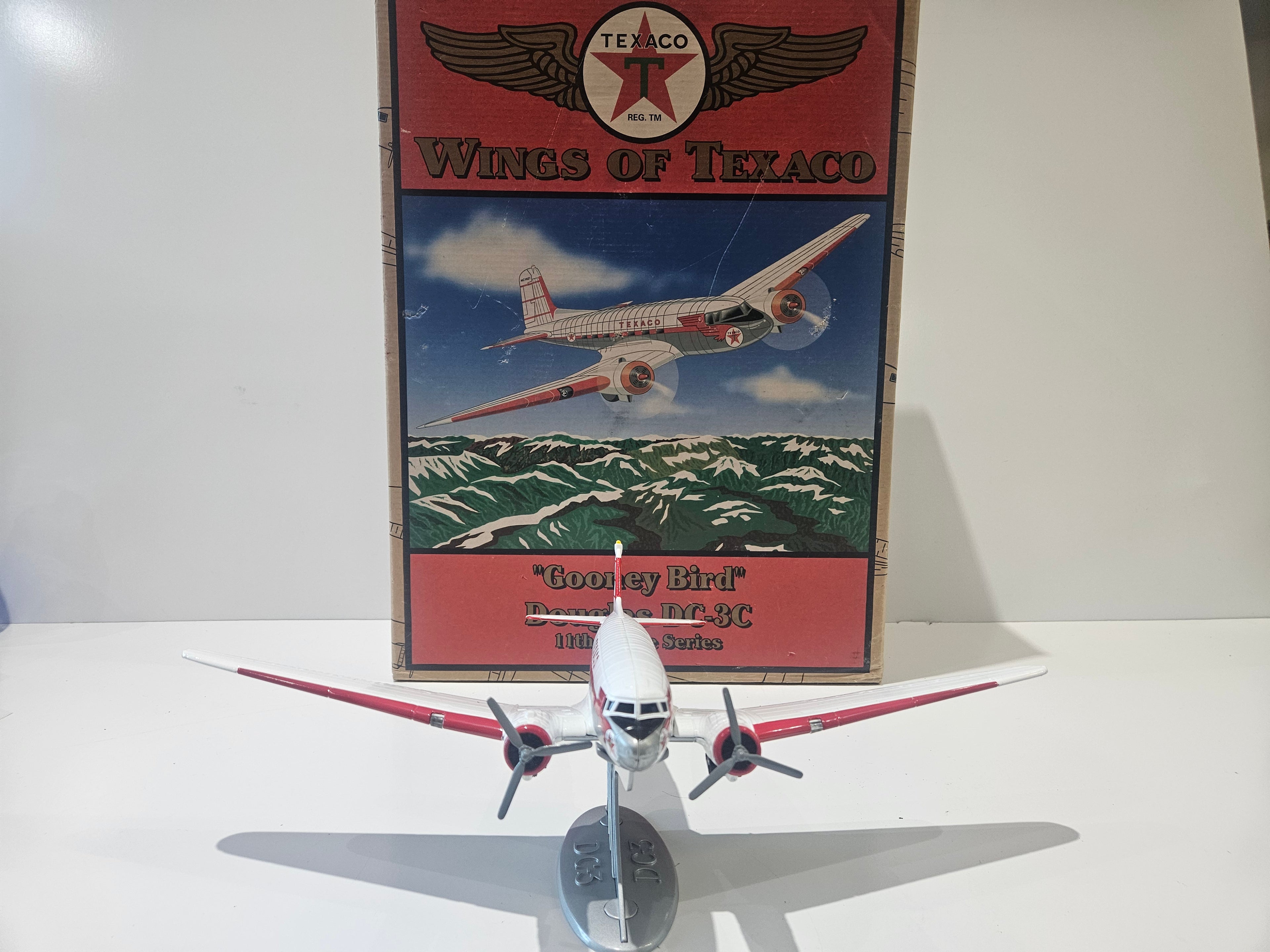 1993 Wings Of Texaco Gooney Bird Douglas DC-3C Die Cast Airplane Bank With Box