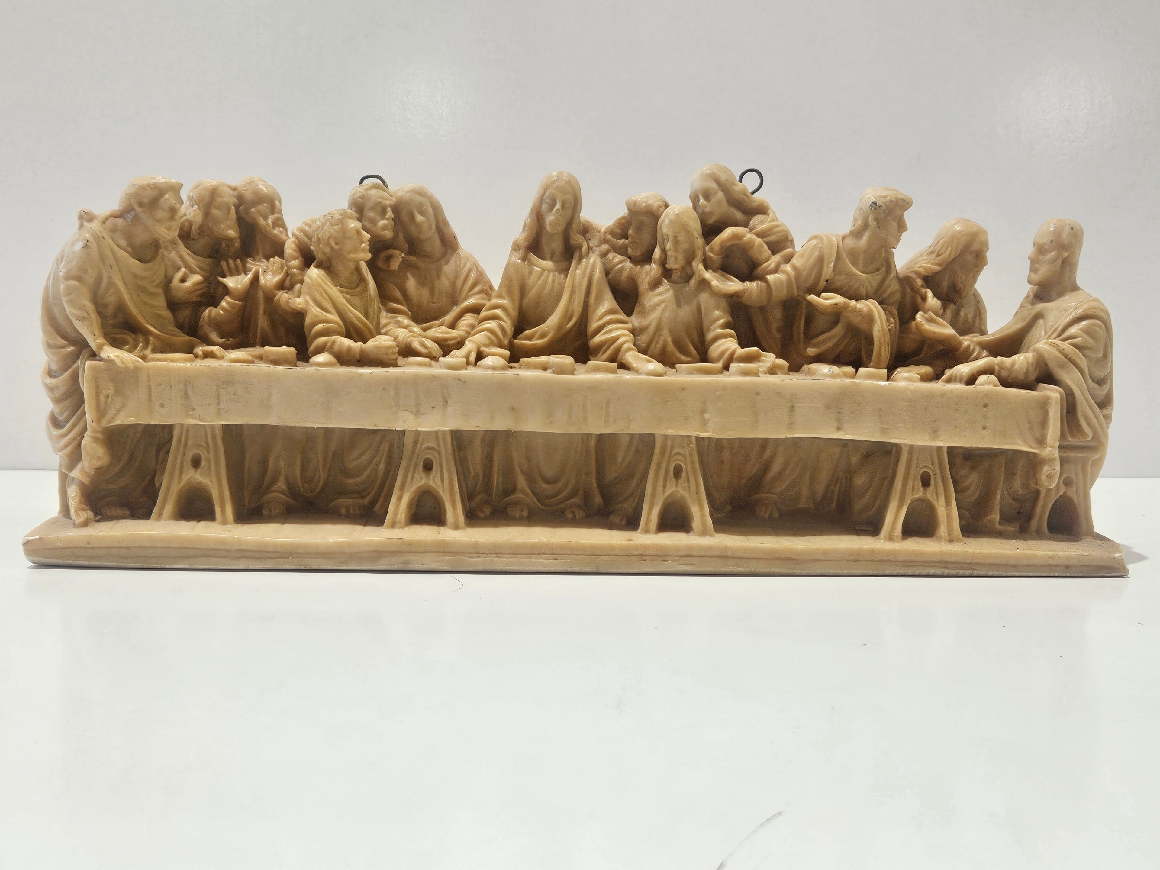 Vintage Last Supper Wall Plaque Religious Sculpture Faux Alabaster Hanging Decor