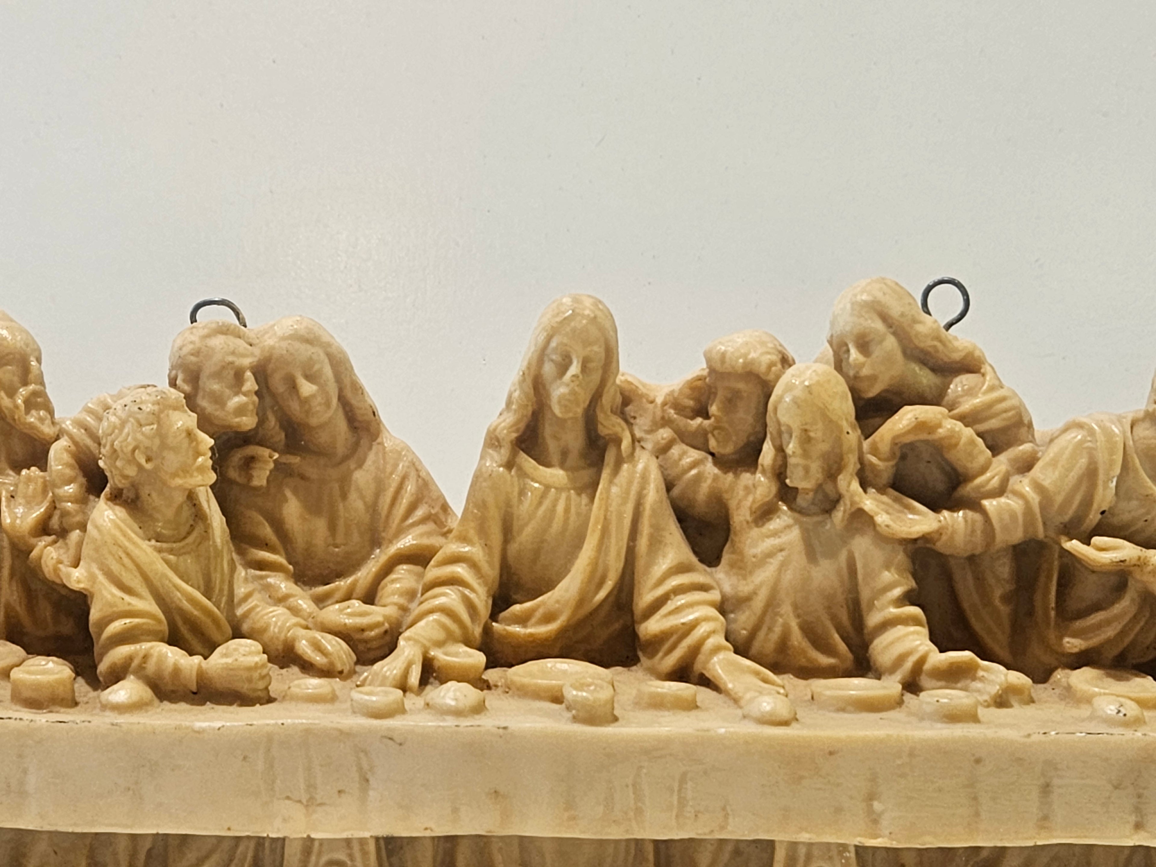 Vintage Last Supper Wall Plaque Religious Sculpture Faux Alabaster Hanging Decor