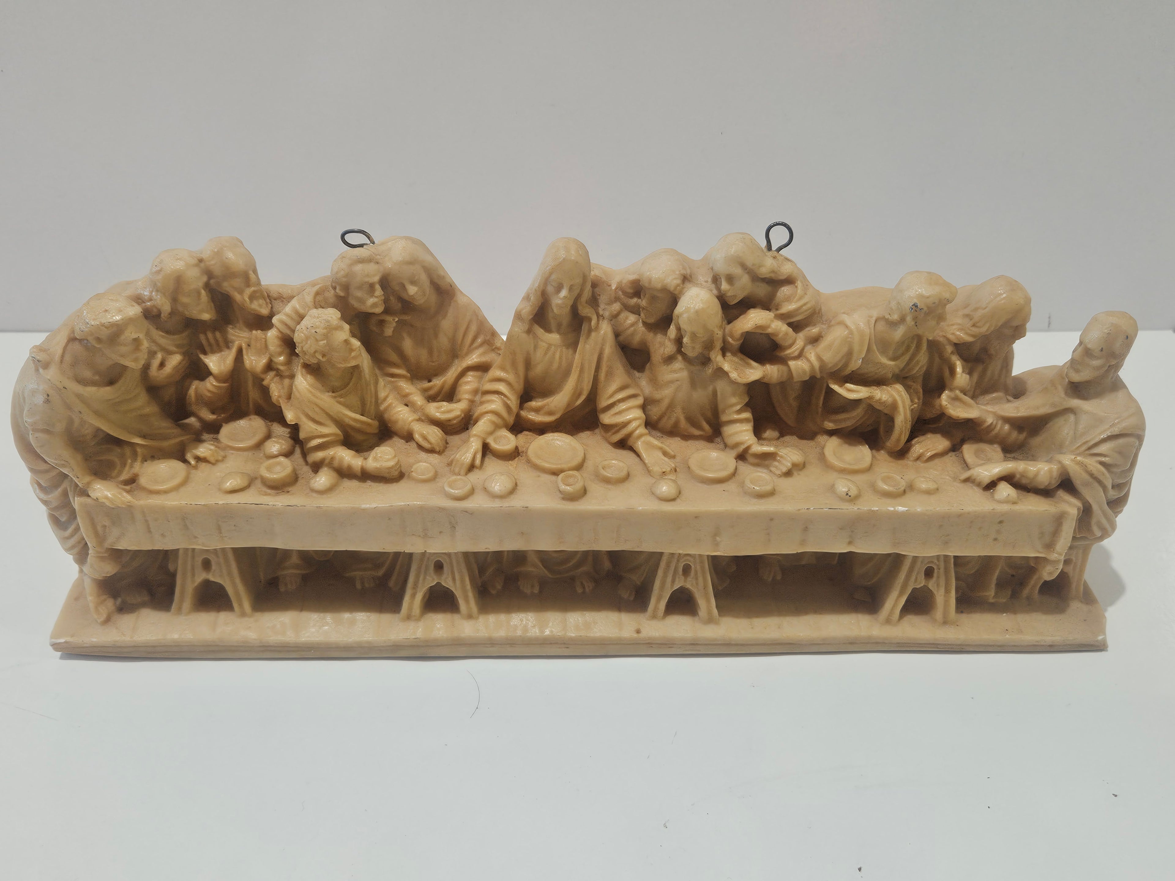 Vintage Last Supper Wall Plaque Religious Sculpture Faux Alabaster Hanging Decor