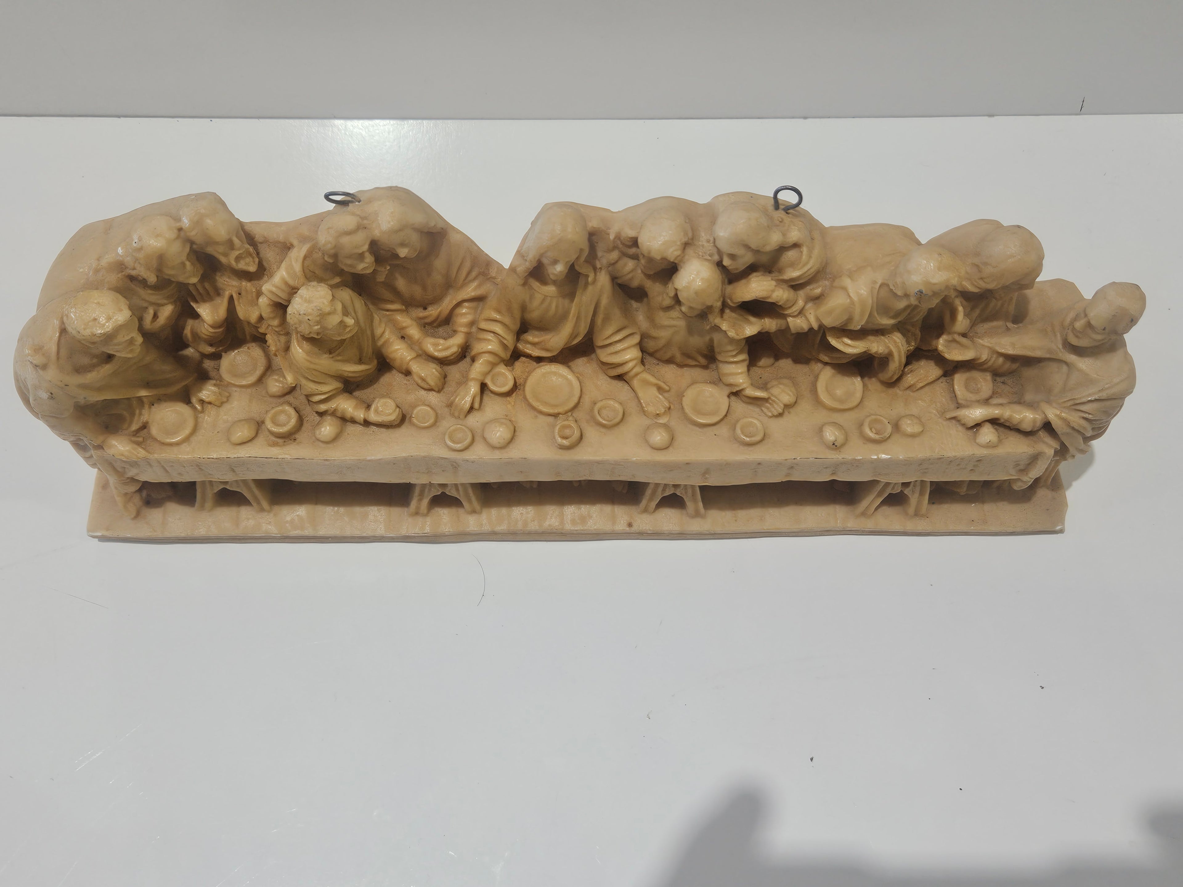 Vintage Last Supper Wall Plaque Religious Sculpture Faux Alabaster Hanging Decor