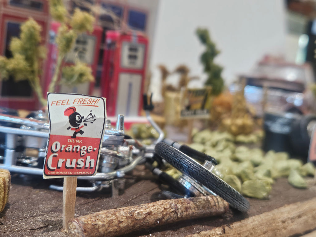 Vintage Handmade Route 66 Gas Station Diorama With Rat Rod Truck Motorcycle Display