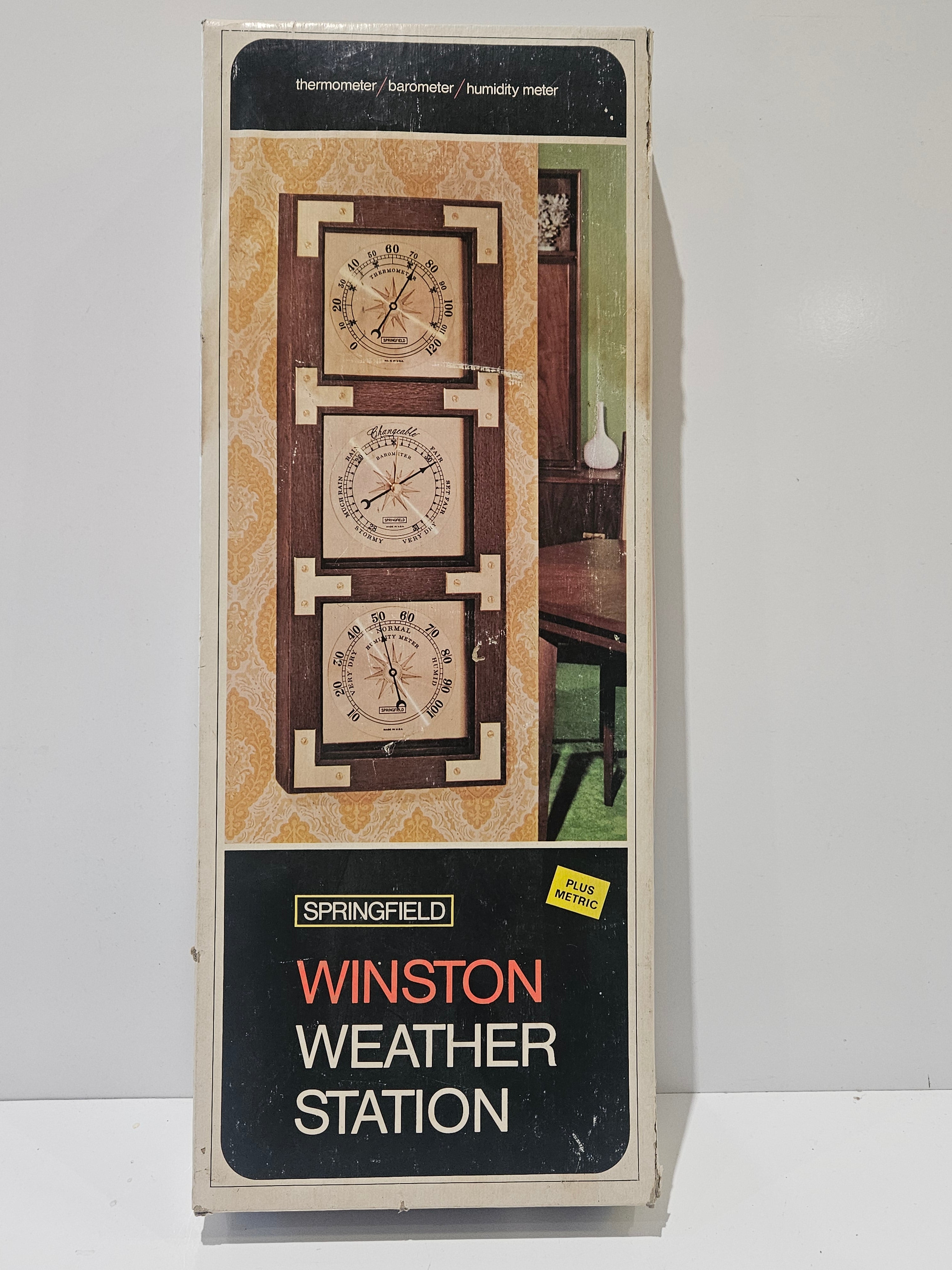 Vintage Springfield Winston Weather Station Thermometer Barometer Hygrometer USA NOS