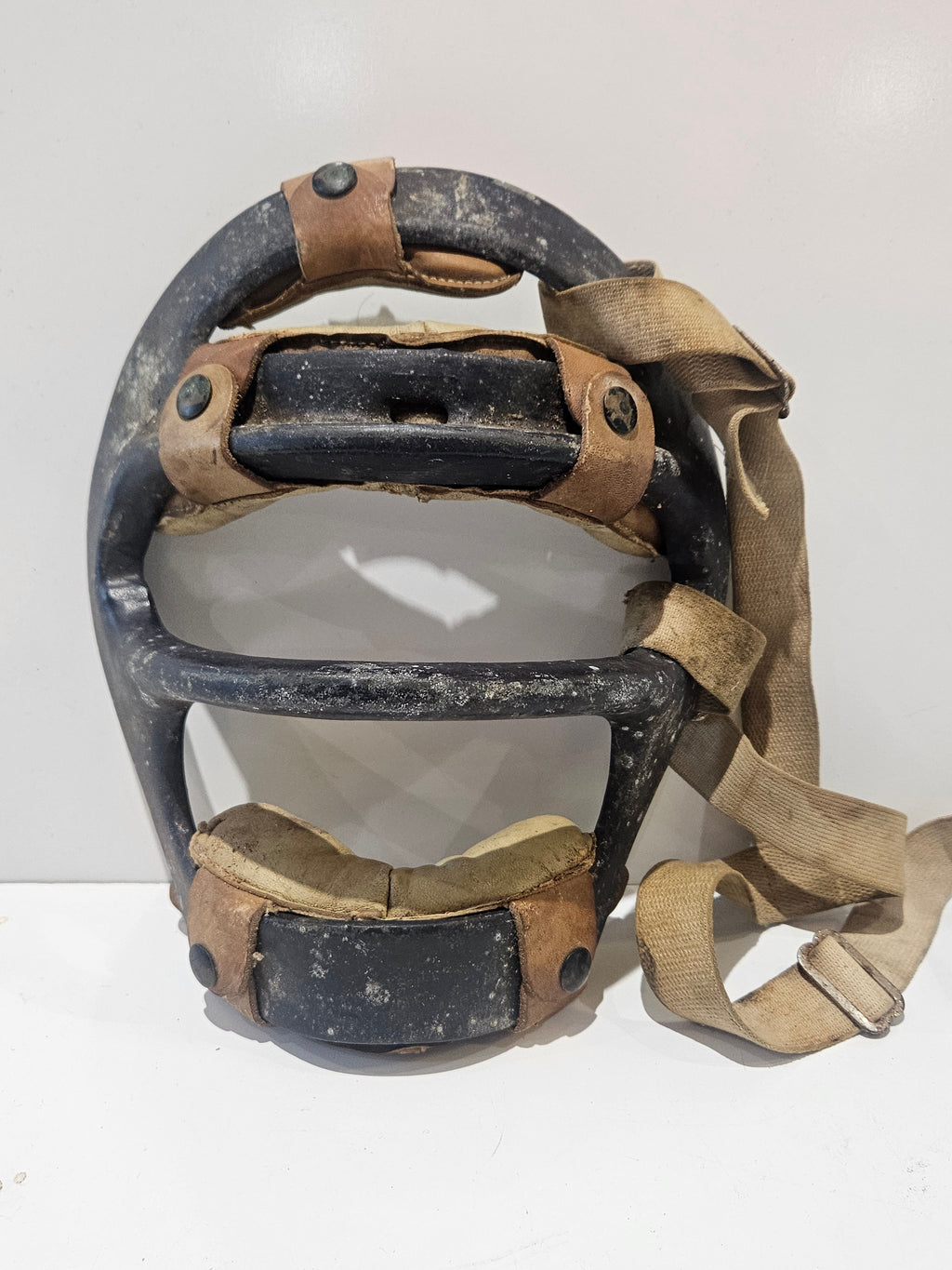 Vintage Baseball Catcher's Mask Leather Padded Steel Frame Adjustable Head Strap