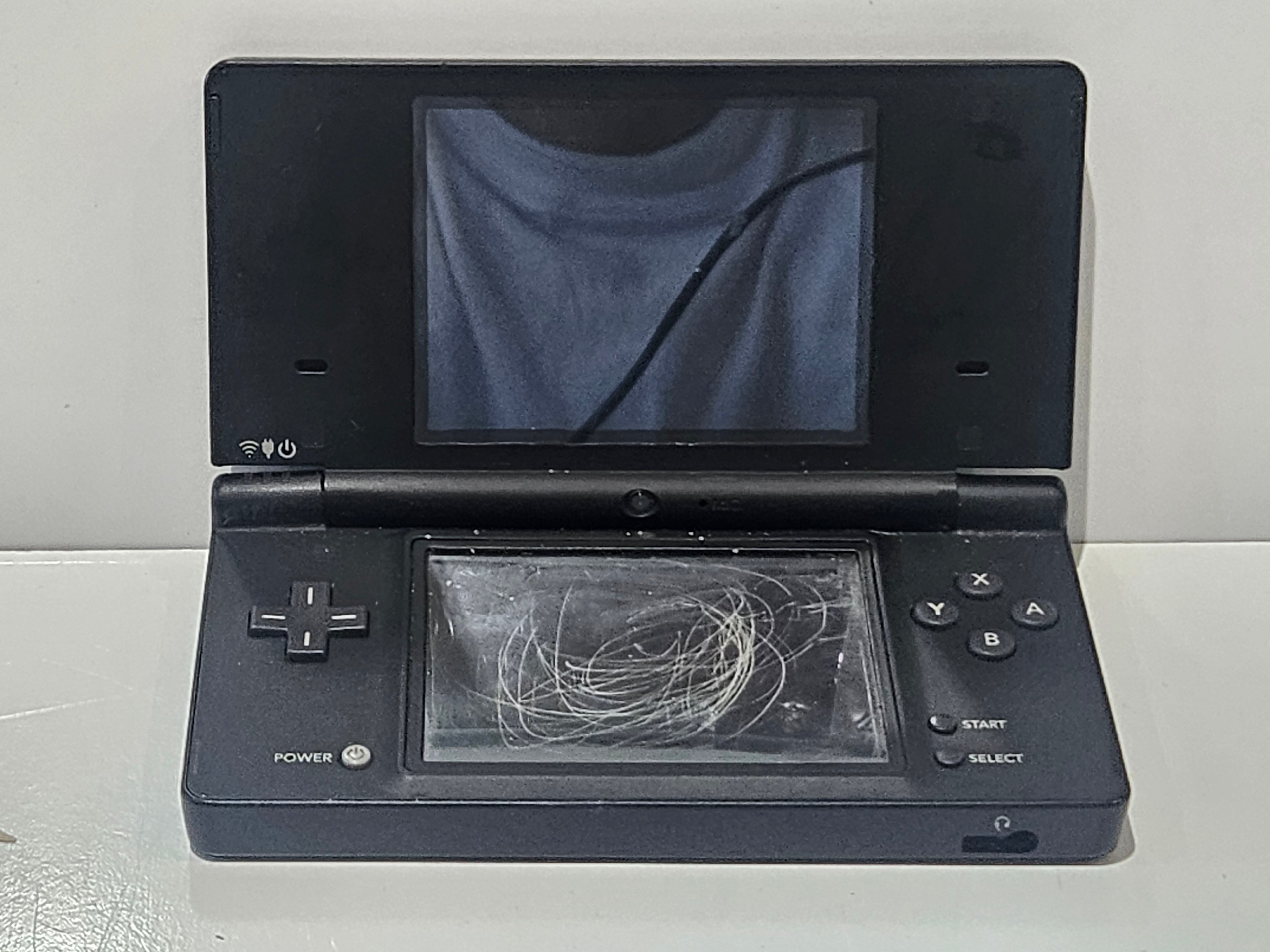 Nintendo DSi Black Handheld Console TWL-001 For Parts Or Repair Broken Hinge OEM