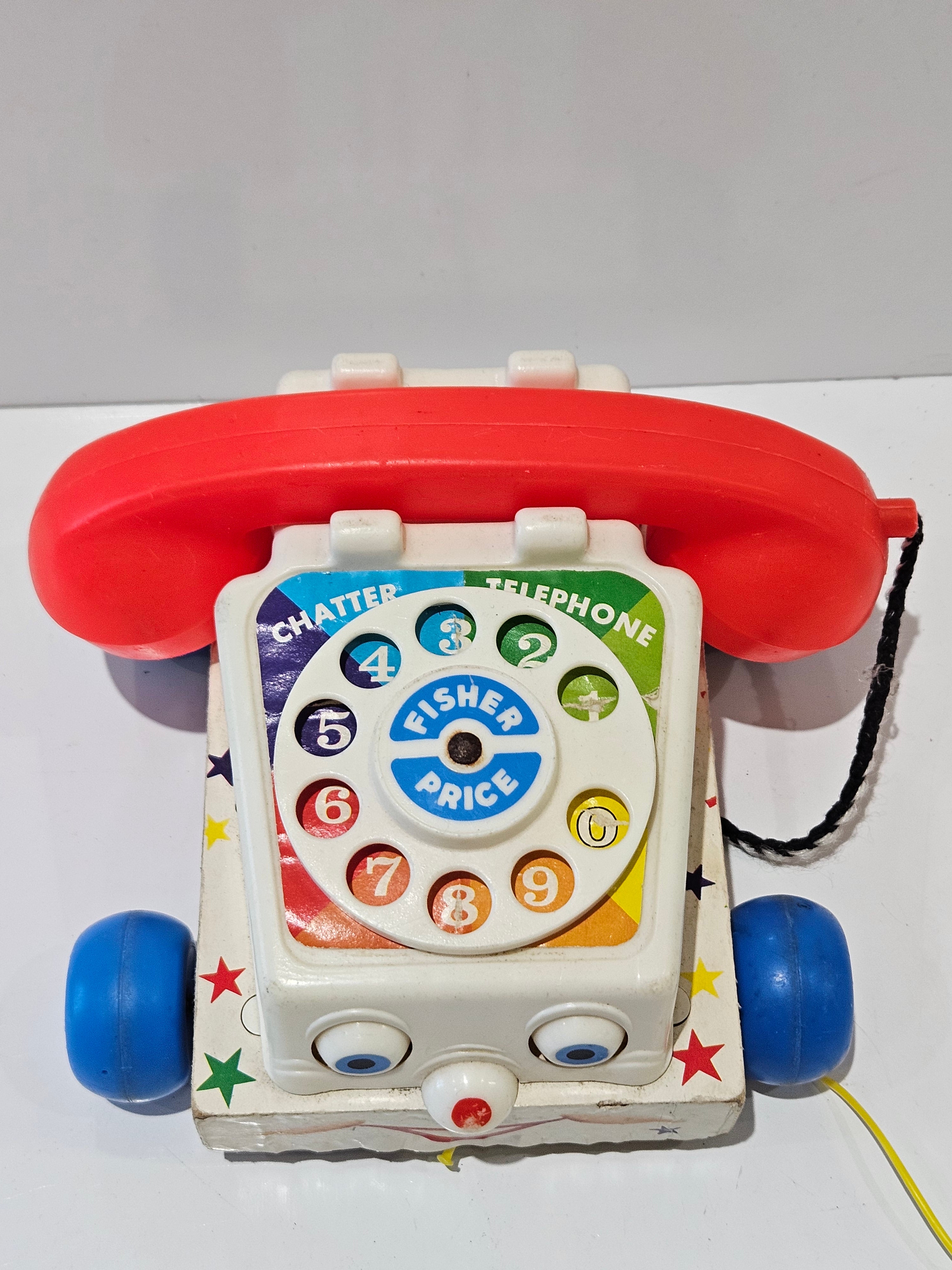 Vintage Fisher Price Chatter Telephone Pull Toy Rolling Rotary Phone Toddler Toy