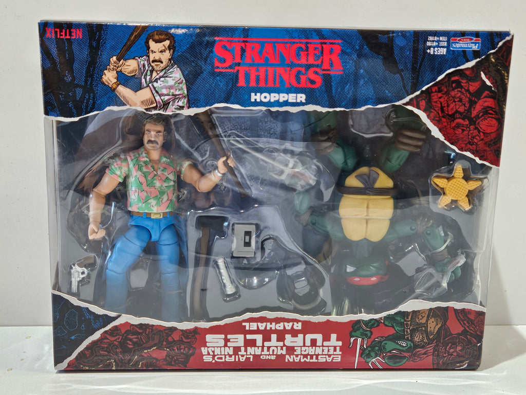 Stranger Things Hopper & Raphael TMNT Netflix Playmates Action Figure 2 Pack NIB
