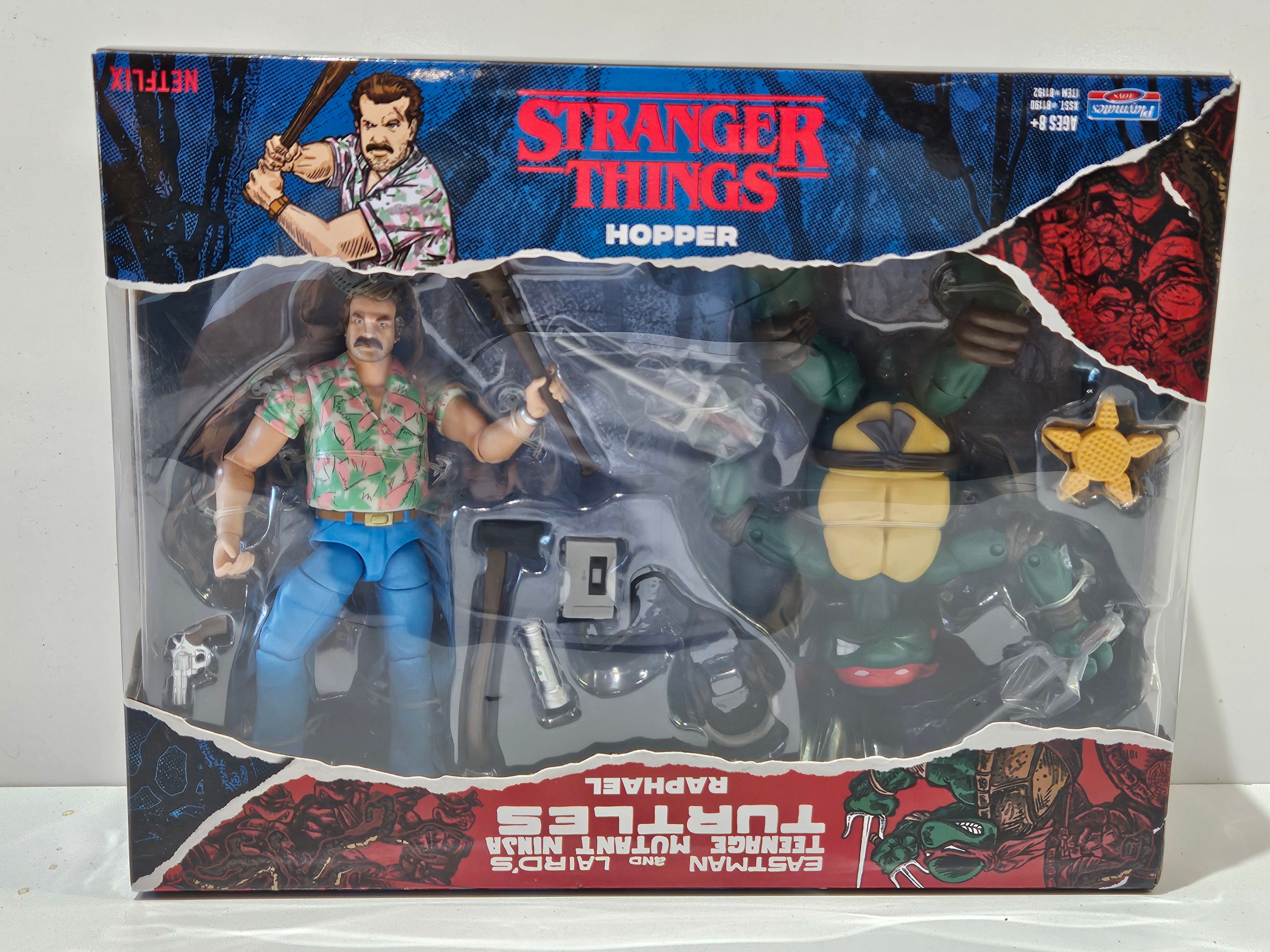 Stranger Things Hopper & Raphael TMNT Netflix Playmates Action Figure 2 Pack NIB