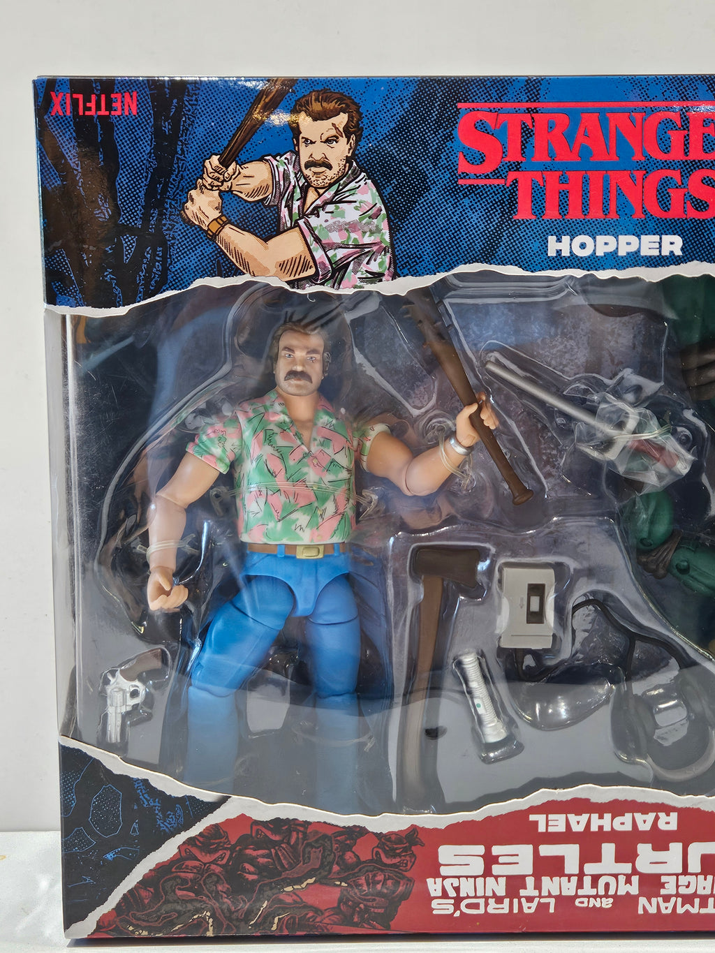 Stranger Things Hopper & Raphael TMNT Netflix Playmates Action Figure 2 Pack NIB