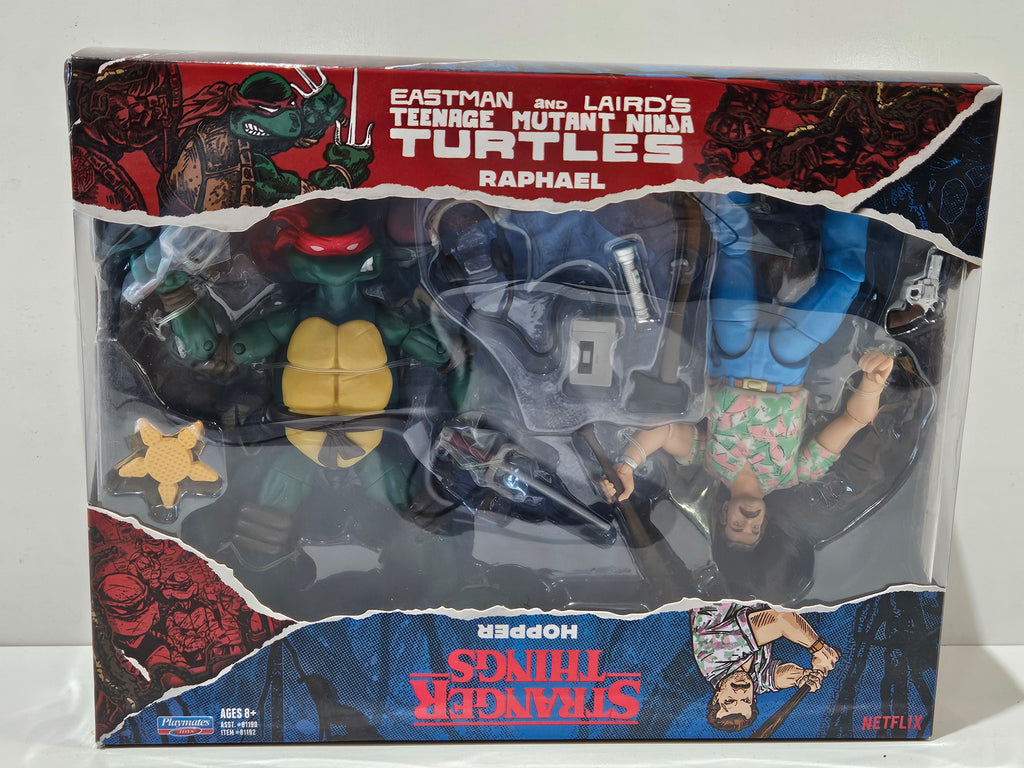 Stranger Things Hopper & Raphael TMNT Netflix Playmates Action Figure 2 Pack NIB
