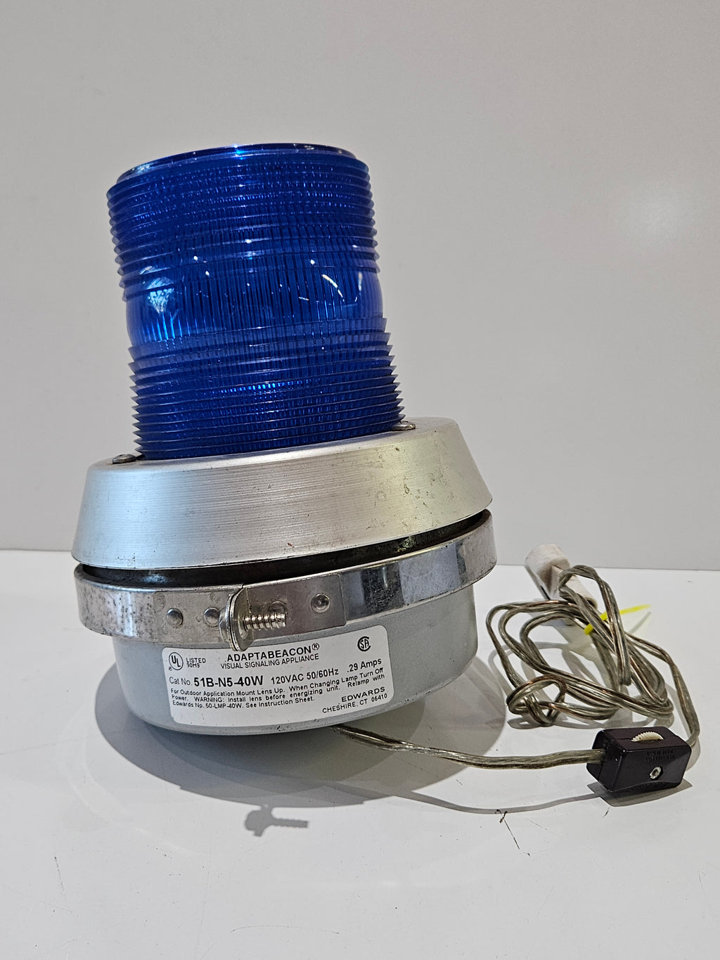 Edwards AdaptaBeacon 51B-N5-40W Blue Industrial Warning Beacon Light 120VAC Vintage