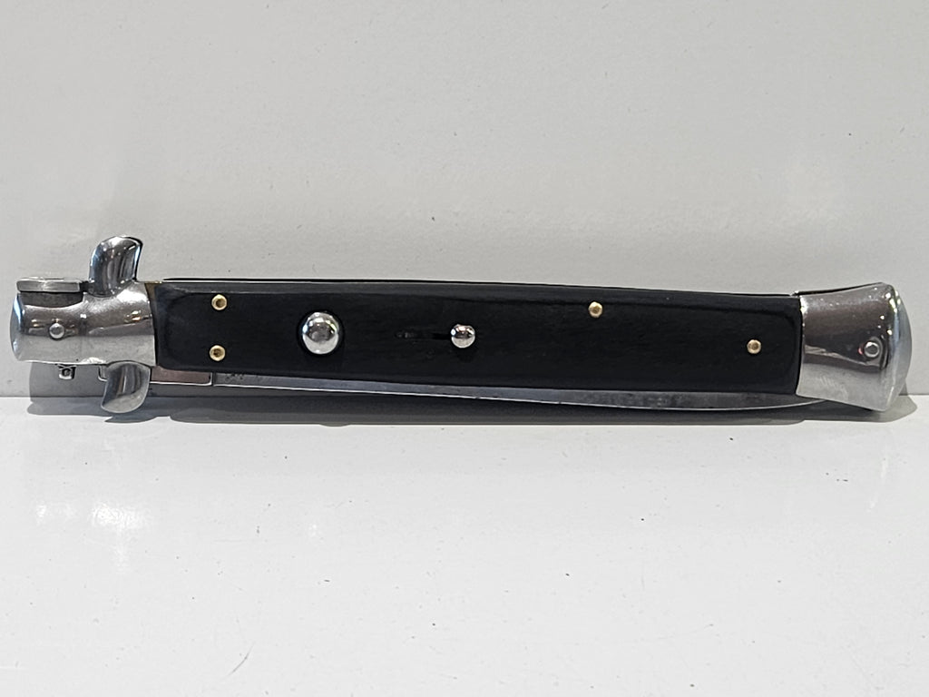 AKC Italy Stainless Steel 13" Swing Guard Stiletto Folding Knife Black Handle