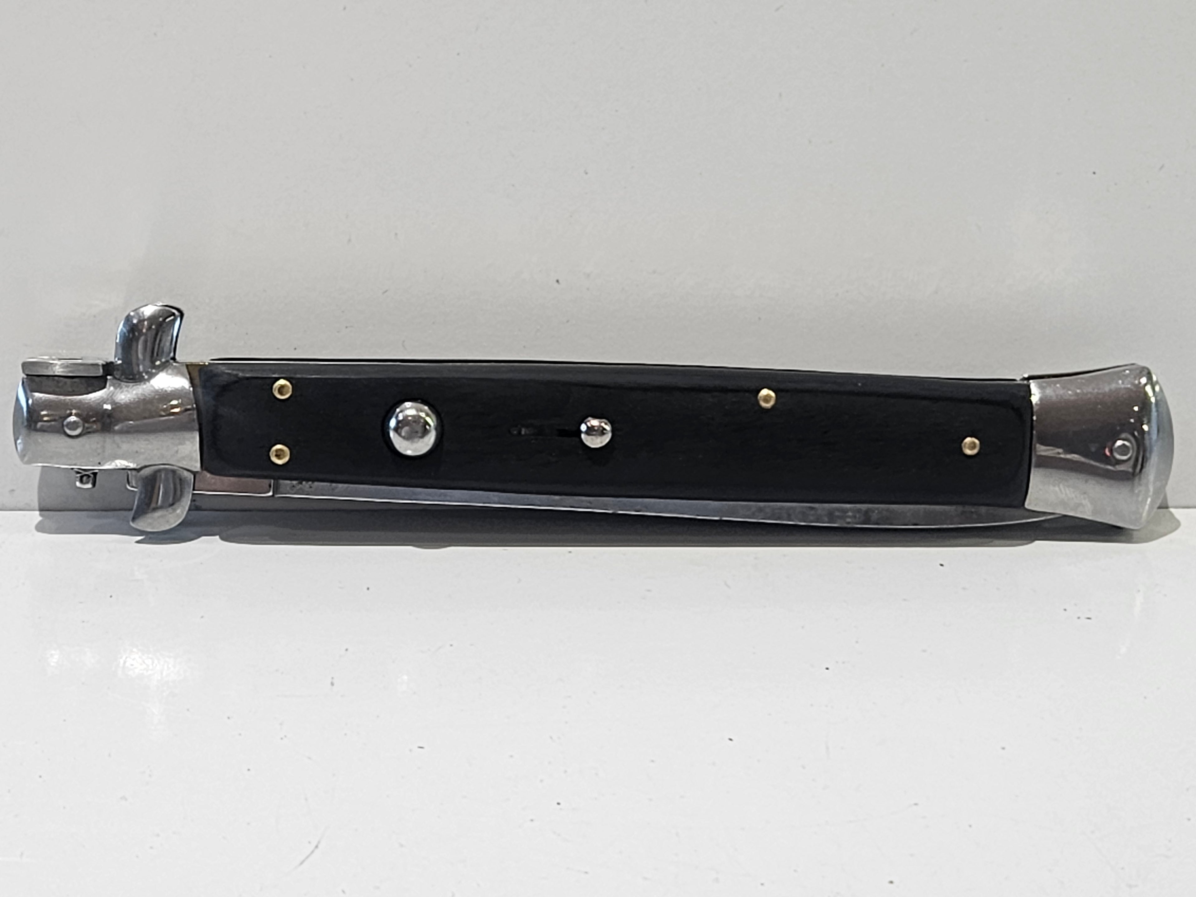 AKC Italy Stainless Steel 13" Swing Guard Stiletto Folding Knife Black Handle