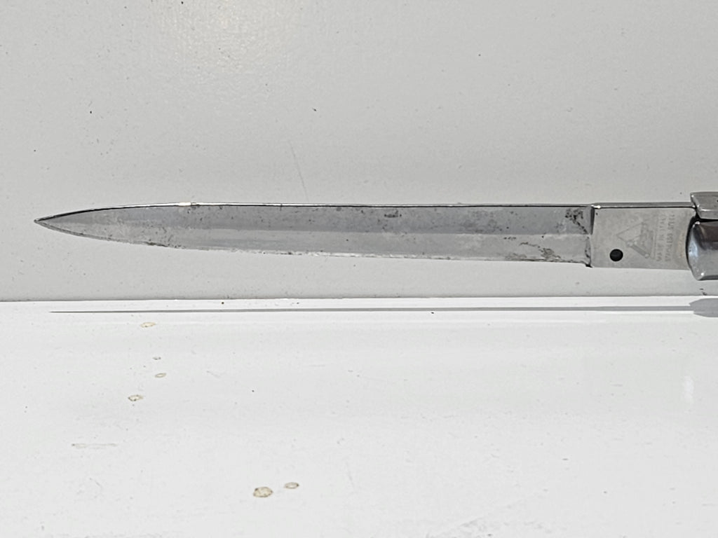 AKC Italy Stainless Steel 13" Swing Guard Stiletto Folding Knife Black Handle