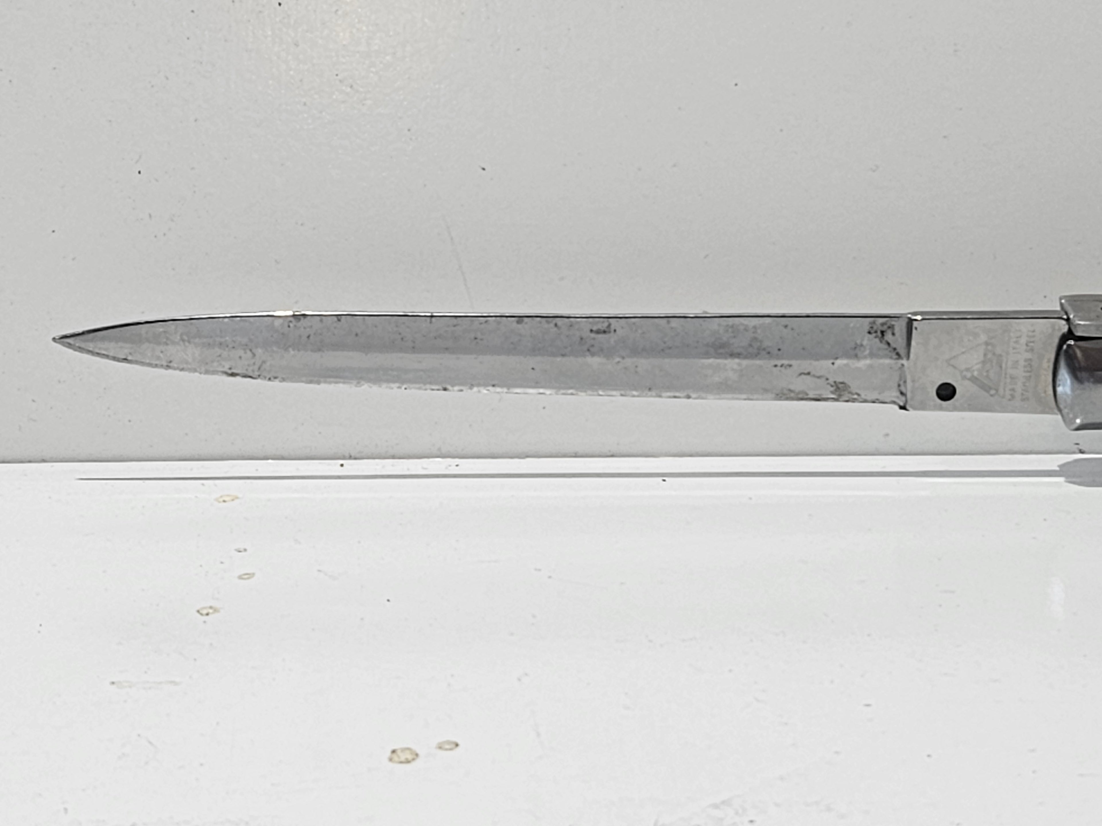 AKC Italy Stainless Steel 13" Swing Guard Stiletto Folding Knife Black Handle