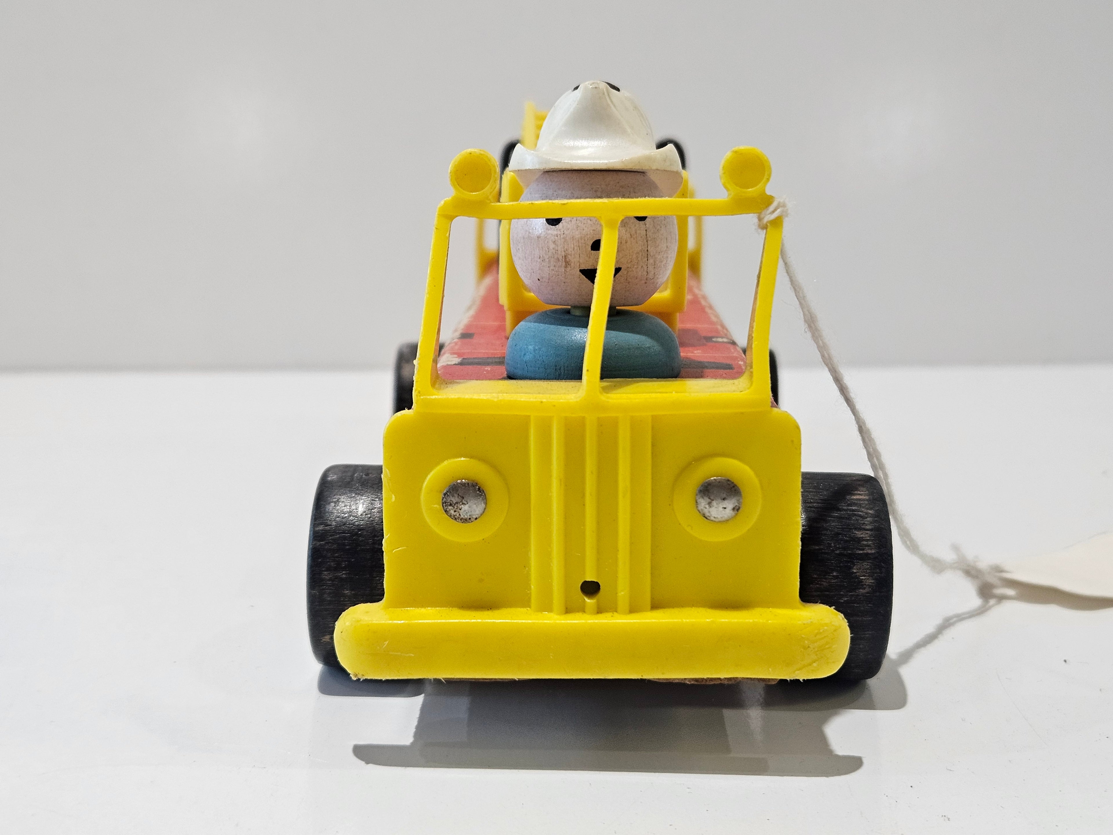 Vintage Fisher-Price Wooden Fire Truck Pull Toy Little People Fire Engine No. 718