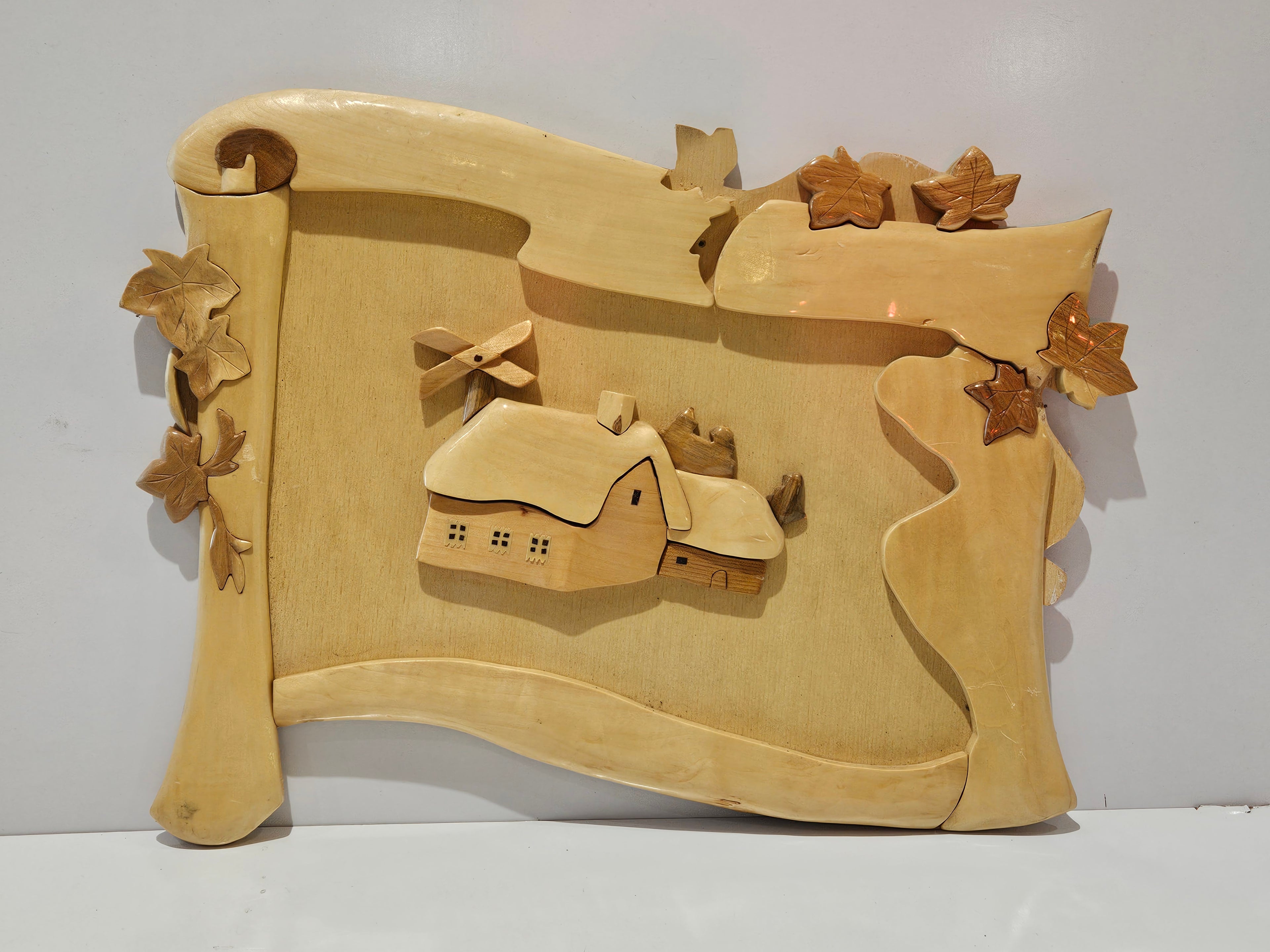 Handcrafted Wooden Folk Art Wall Plaque Rustic Farmhouse Barn Windmill Relief Decor