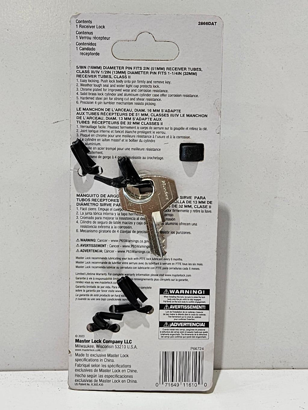Master Lock 2866DAT Chrome Trailer Hitch Receiver Lock 5/8 Inch Pin With Keys New