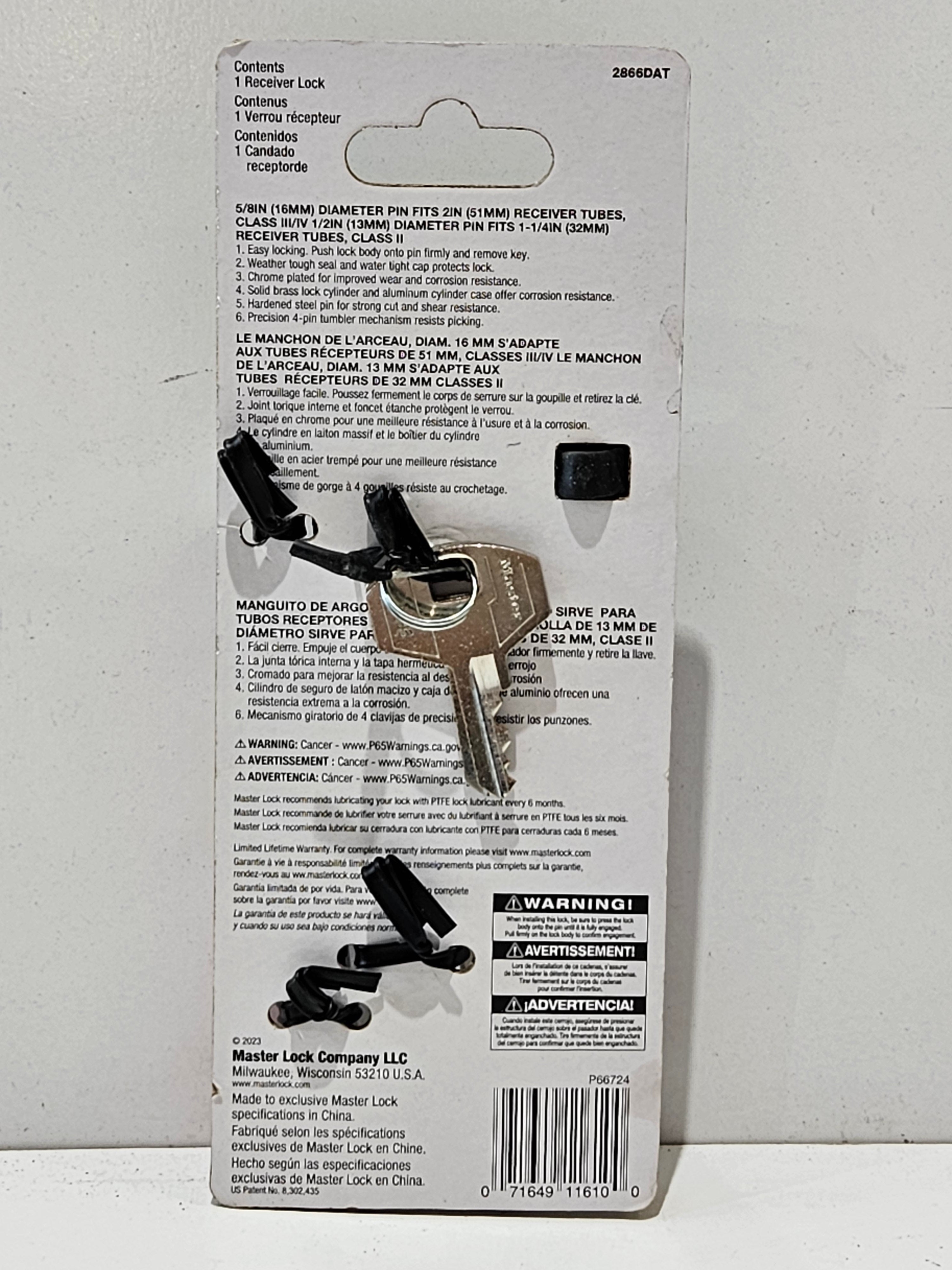 Master Lock 2866DAT Chrome Trailer Hitch Receiver Lock 5/8 Inch Pin With Keys New