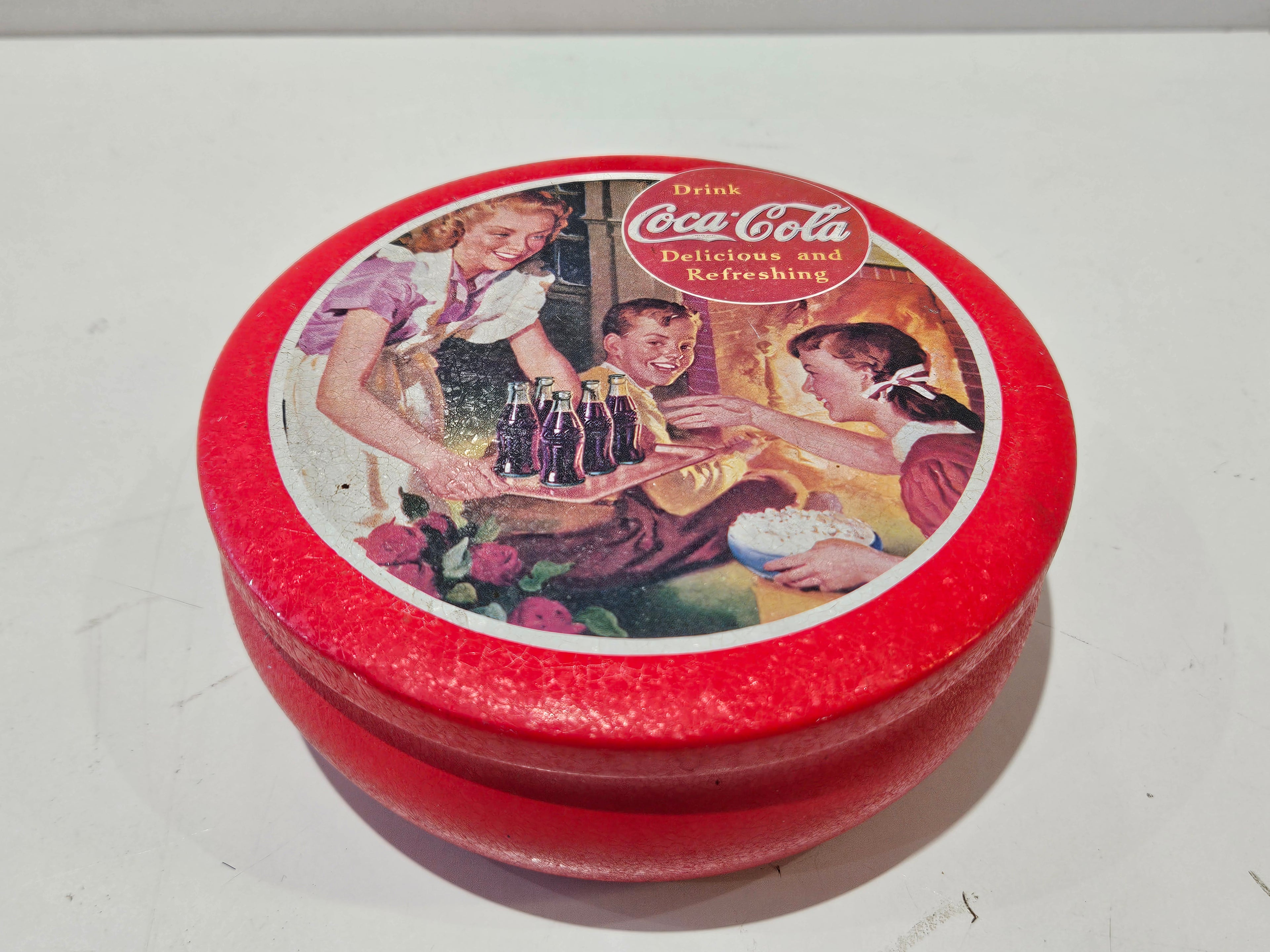 Vintage 1992 Coca-Cola Round Decorative Tin Storage Box Trinket Candy Cookie Tin