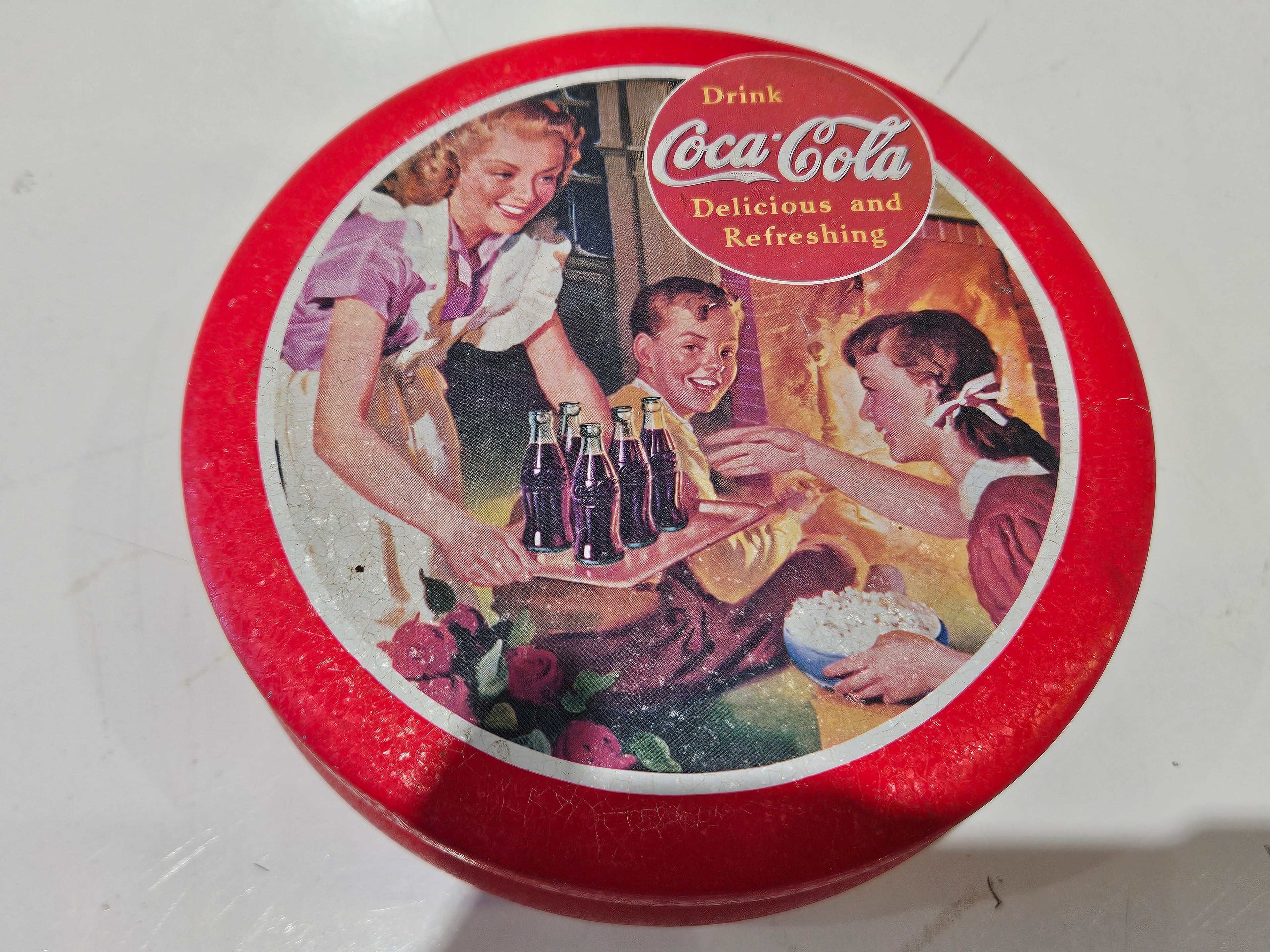 Vintage 1992 Coca-Cola Round Decorative Tin Storage Box Trinket Candy Cookie Tin