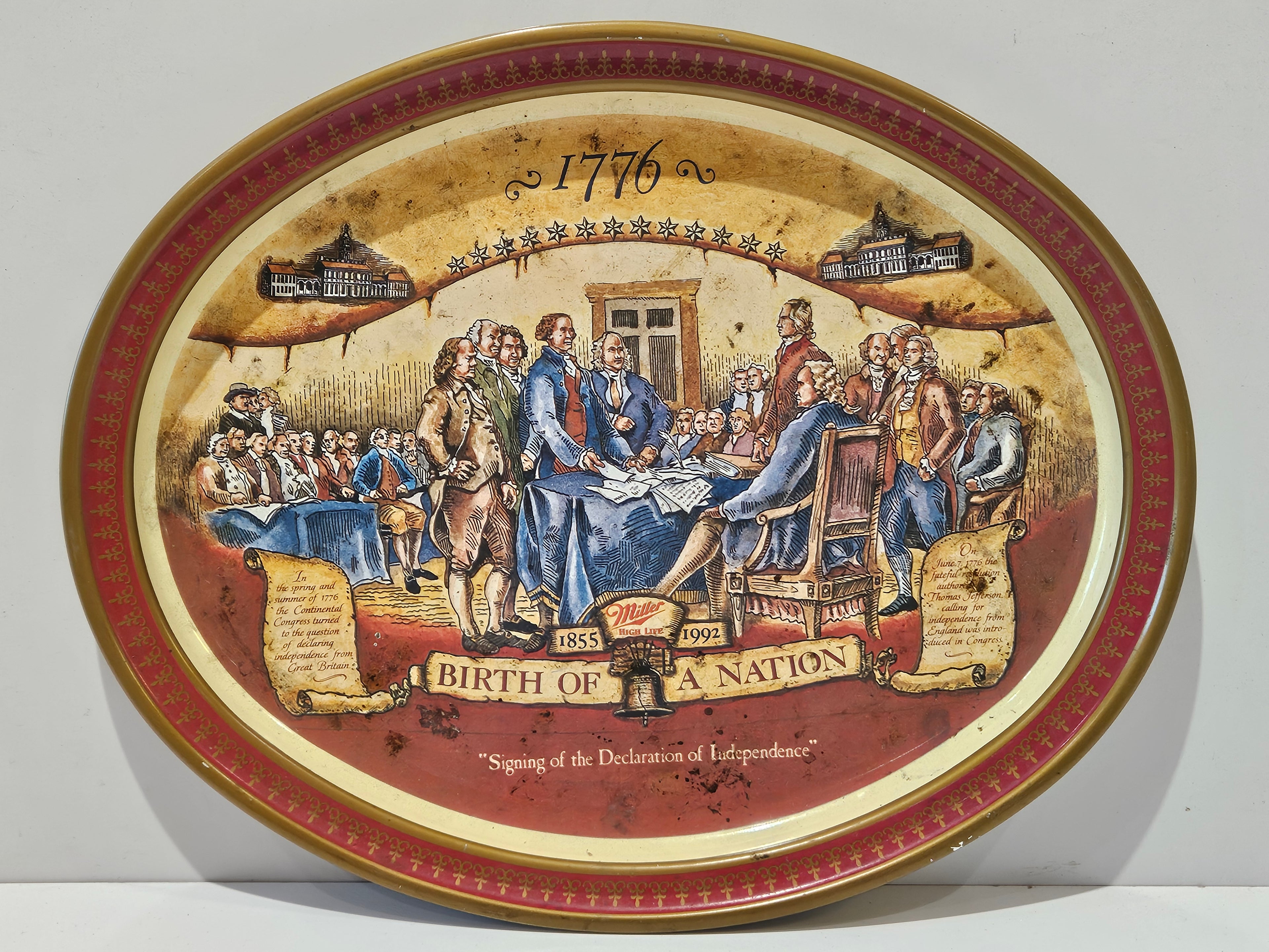 Vintage 1992 Miller High Life Birth Of A Nation Declaration Independence Tray