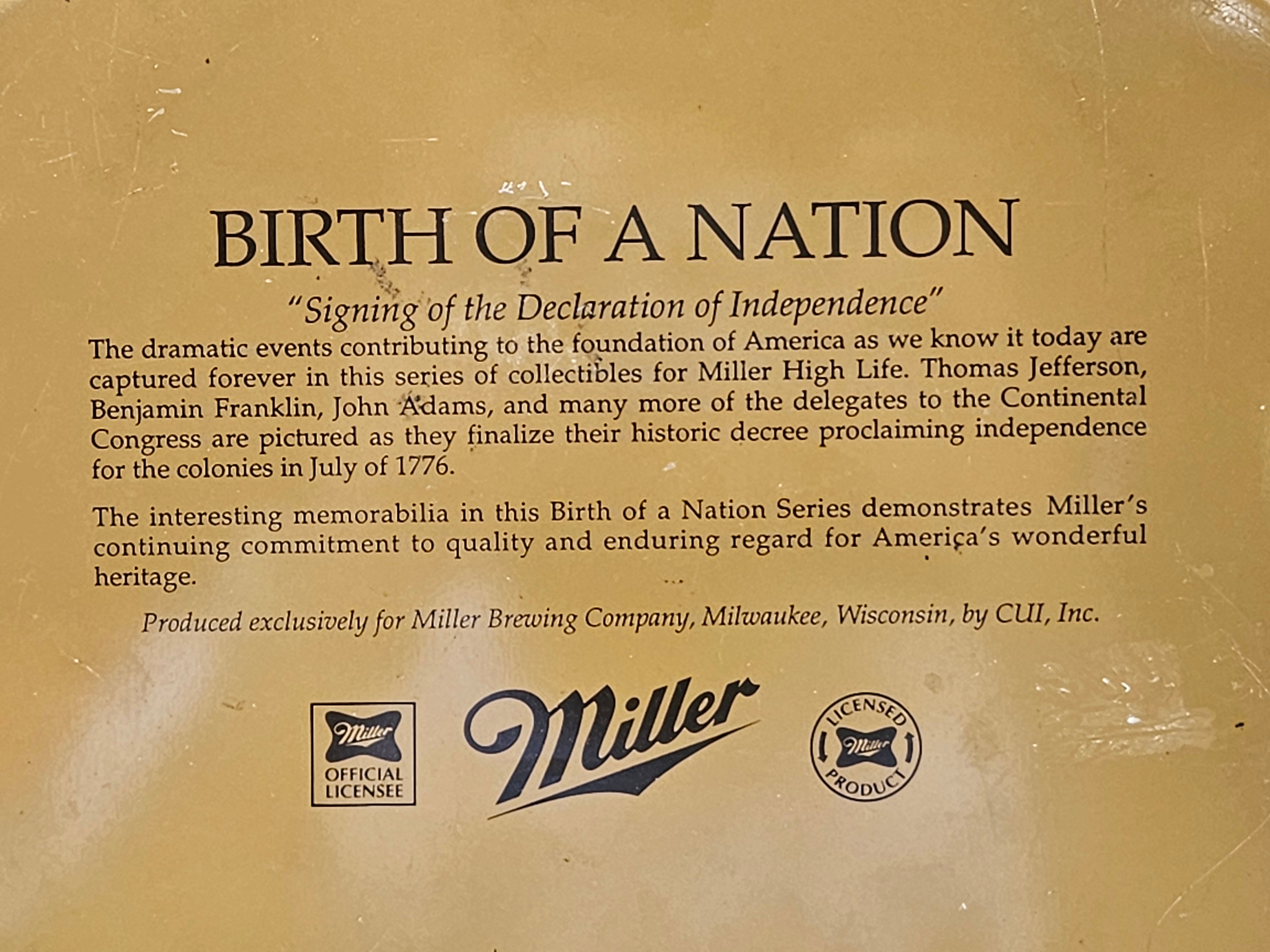 Vintage 1992 Miller High Life Birth Of A Nation Declaration Independence Tray