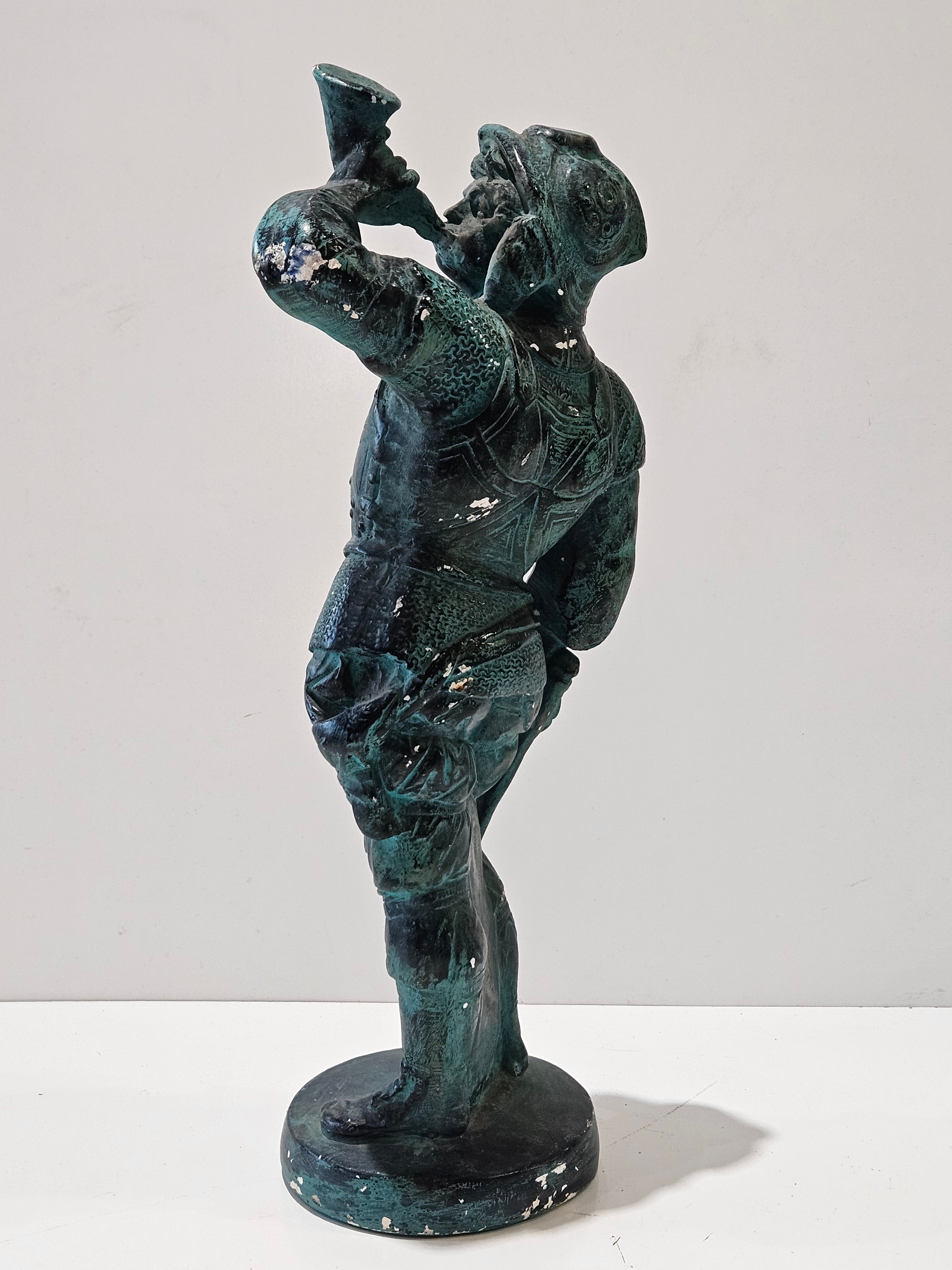 Vintage Medieval Herald Trumpeter Knight Cast Resin Statue Renaissance Decor Figure