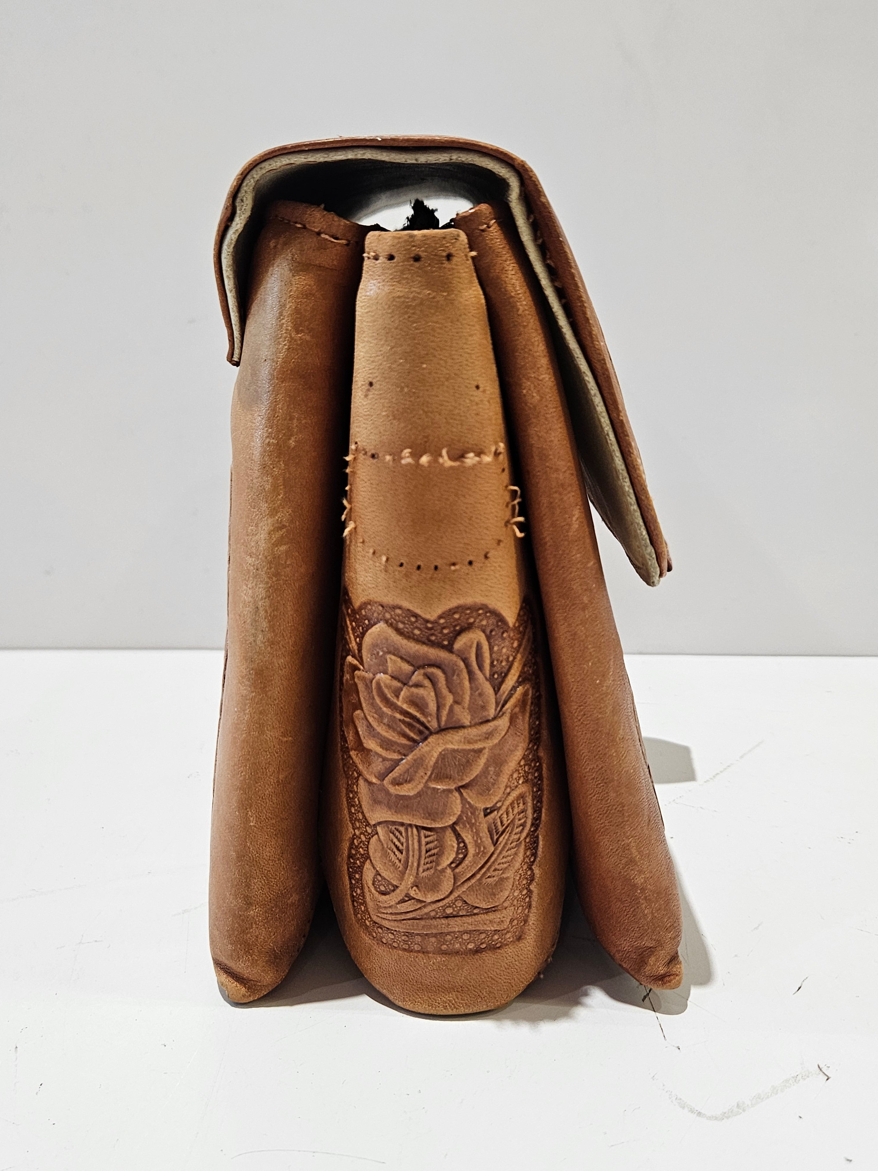 Vintage Hand Tooled Floral Leather Portfolio Briefcase Organizer Document Case Bag