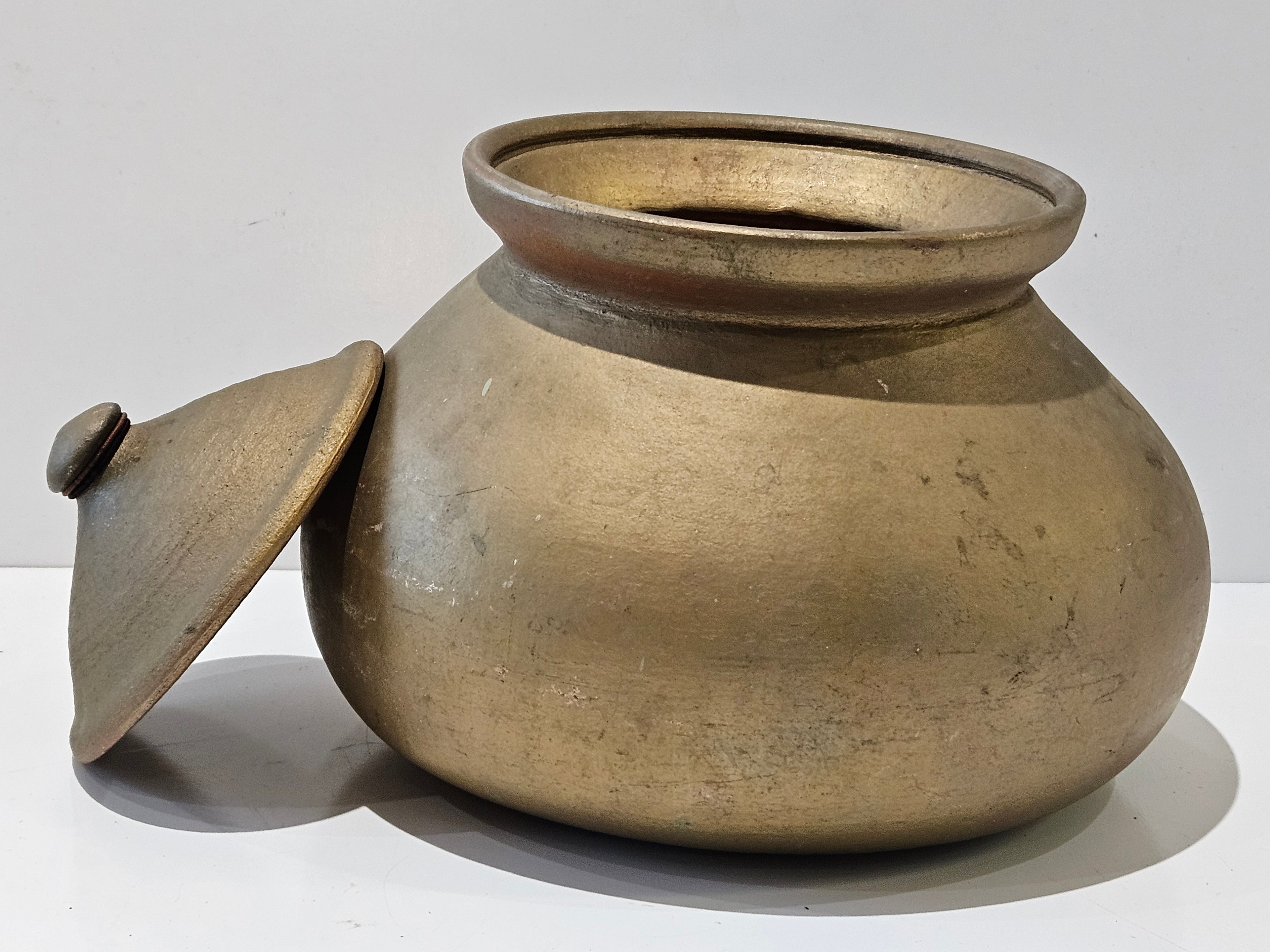 Vintage Large Handcrafted Lidded Pottery Storage Jar Rustic Earthenware Vessel Decor