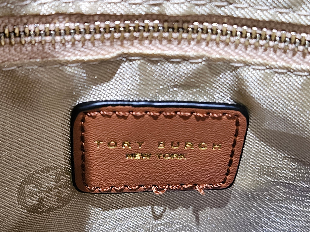 Tory Burch Monogram Logo Tote Bag White Black Beige Brown Shoulder Handbag T-2660