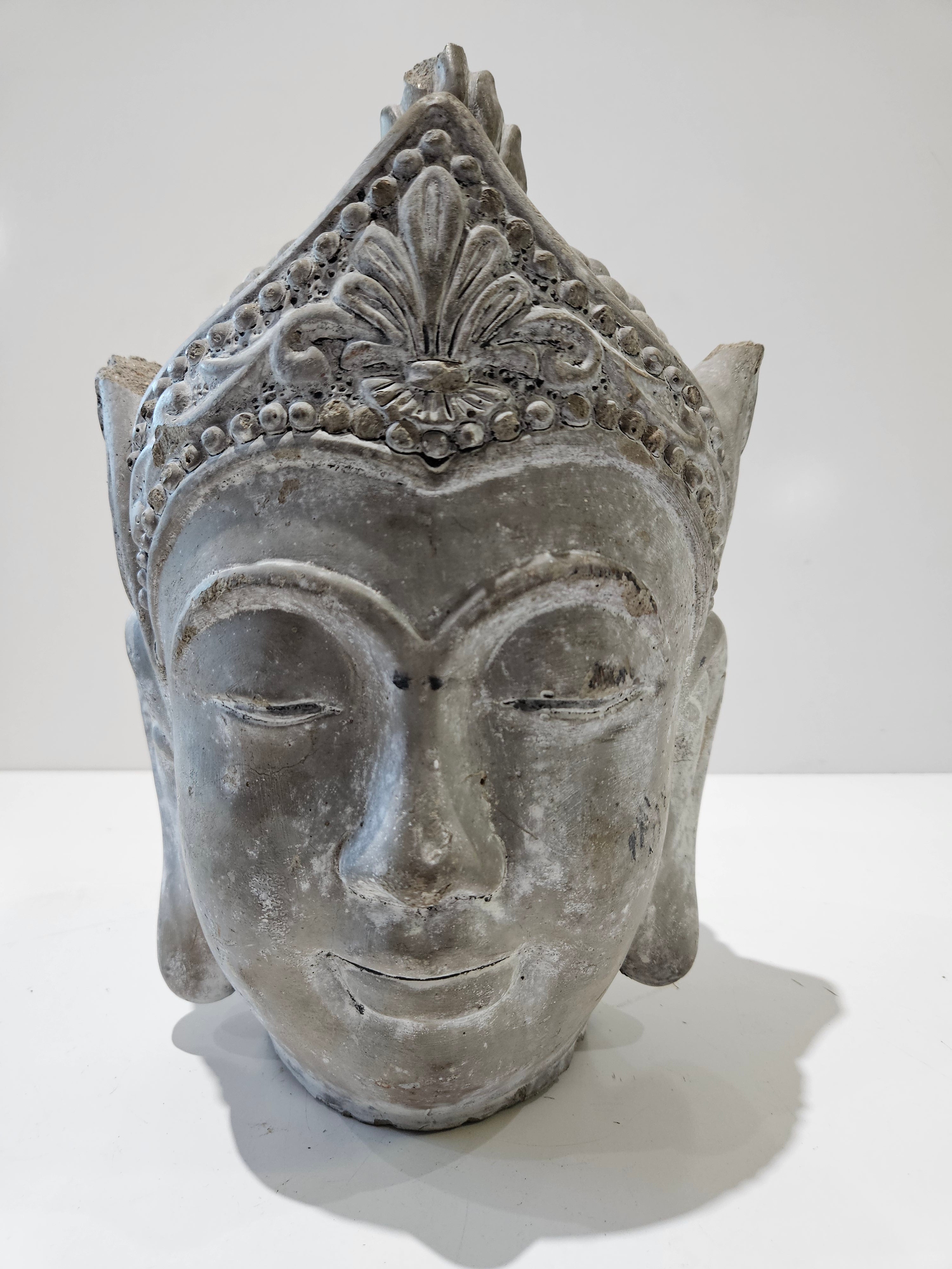 Large Cement Buddha Head Garden Statue Asian Meditation Sculpture Indoor Outdoor