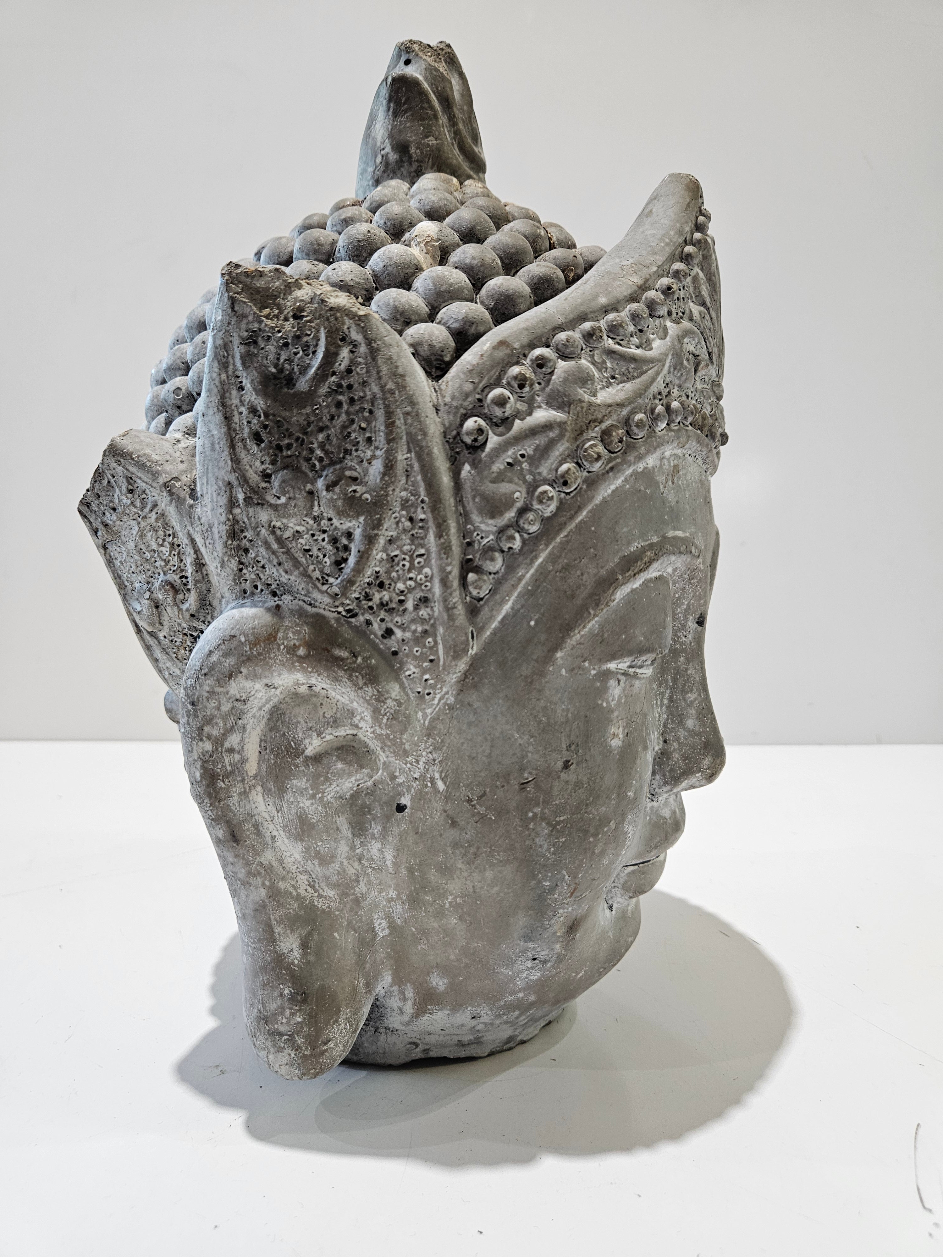 Large Cement Buddha Head Garden Statue Asian Meditation Sculpture Indoor Outdoor