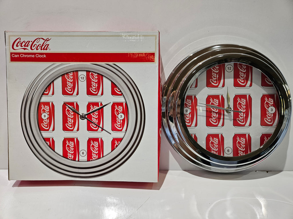 Coca-Cola Can Chrome Wall Clock With Original Box Coke Advertising Collectible