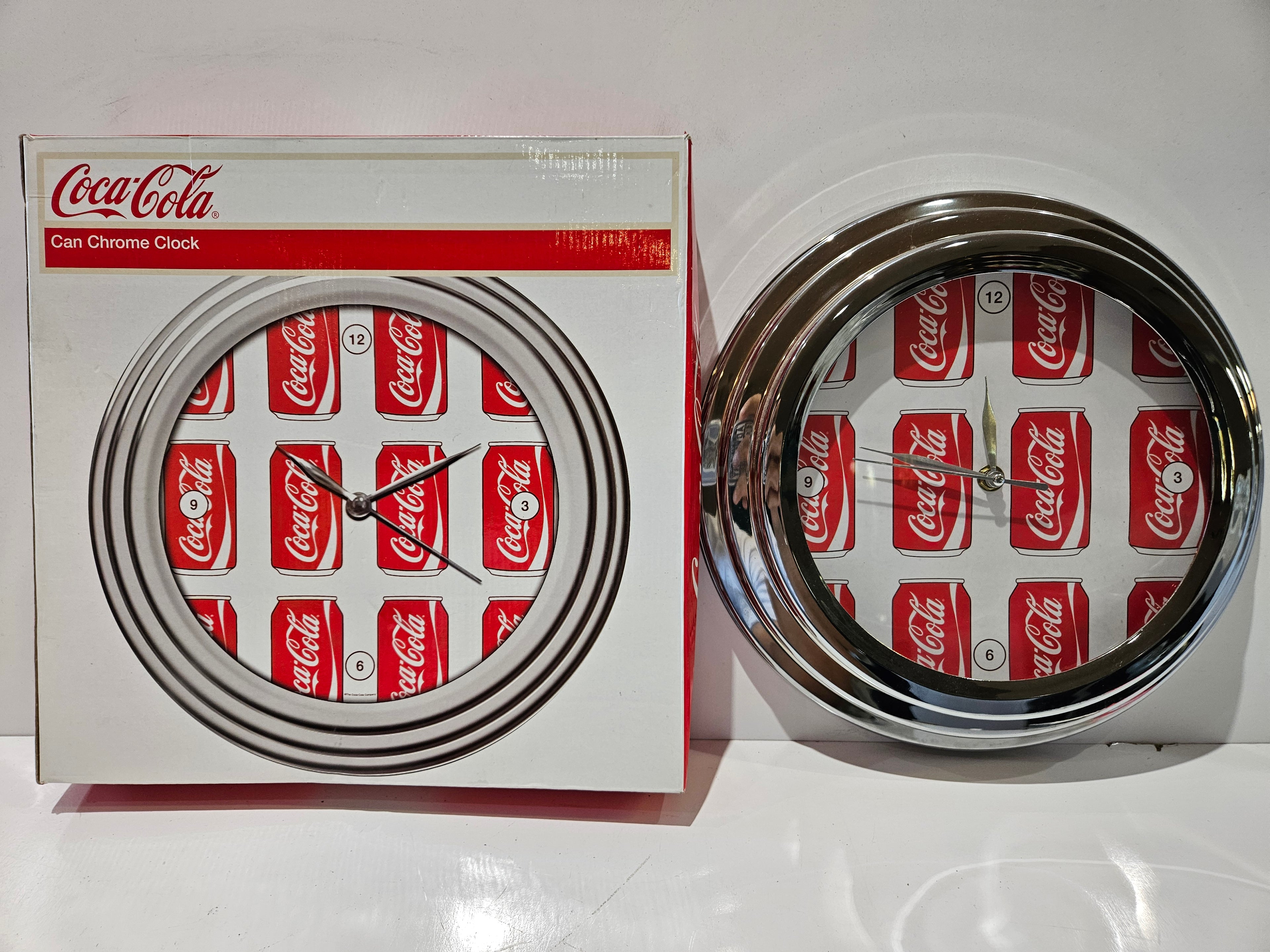 Coca-Cola Can Chrome Wall Clock With Original Box Coke Advertising Collectible