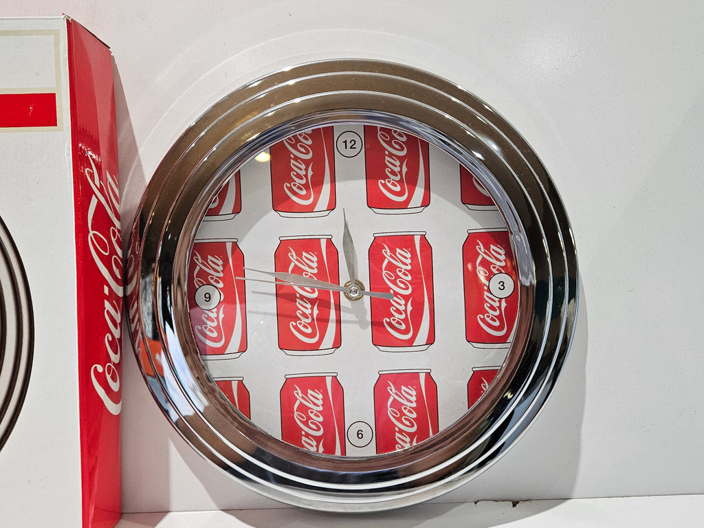 Coca-Cola Can Chrome Wall Clock With Original Box Coke Advertising Collectible