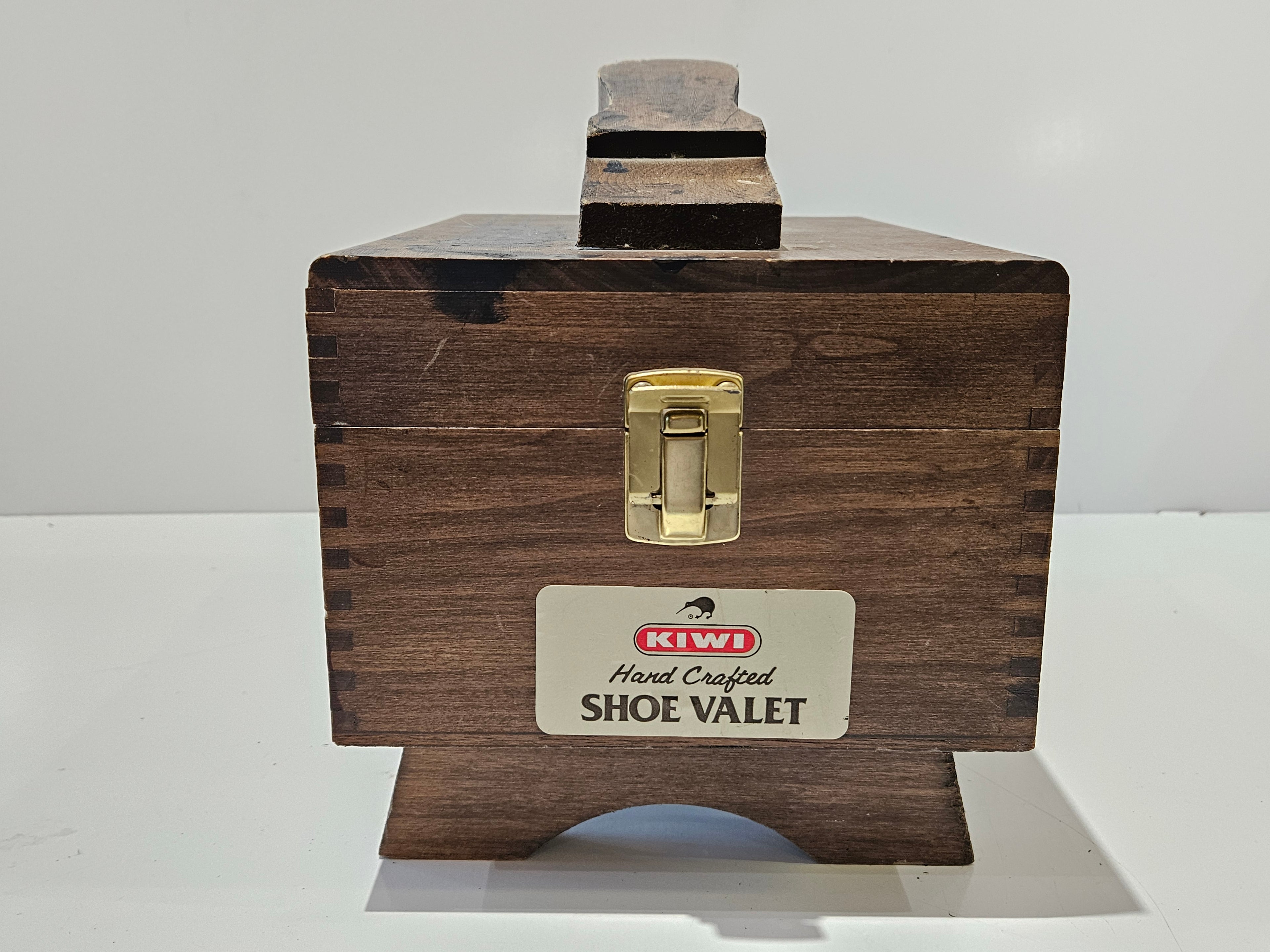 KIWI Hand Crafted Wooden Shoe Valet Box With Brushes Polish Cloth Shoe Care Kit