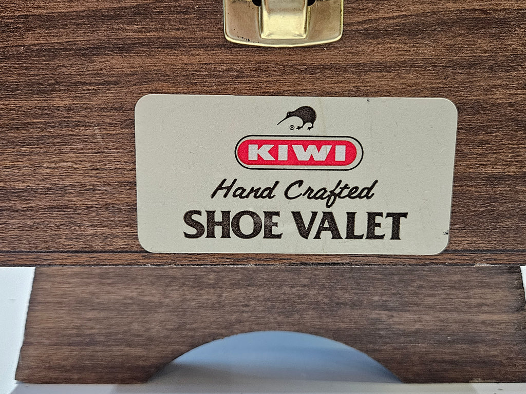 KIWI Hand Crafted Wooden Shoe Valet Box With Brushes Polish Cloth Shoe Care Kit