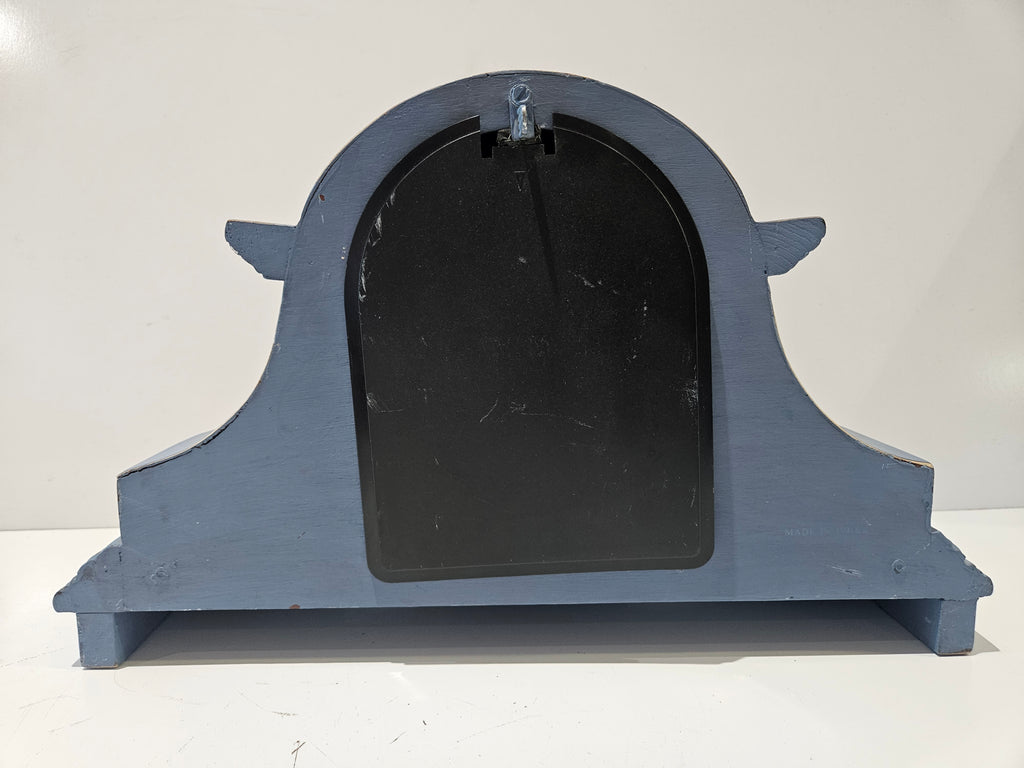Vintage Westminster Chime Quartz Mantel Clock Blue Distressed Wooden Case Roman Numerals