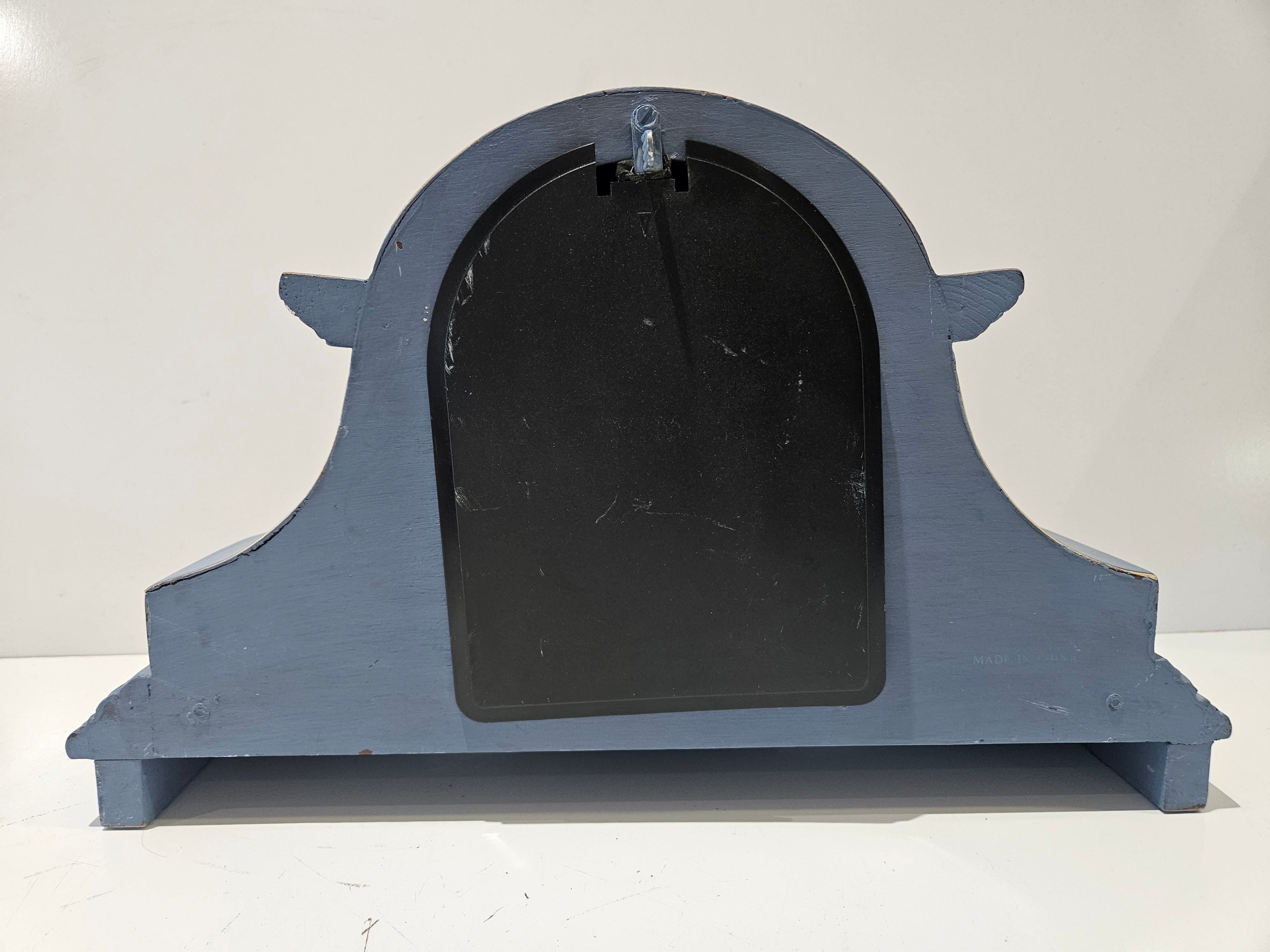Vintage Westminster Chime Quartz Mantel Clock Blue Distressed Wooden Case Roman Numerals