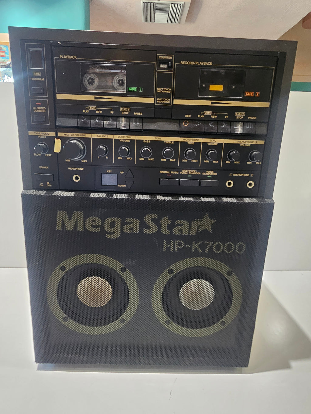 Vintage MegaStar HP-K7000 Dual Cassette Karaoke Stereo Speaker System Boombox