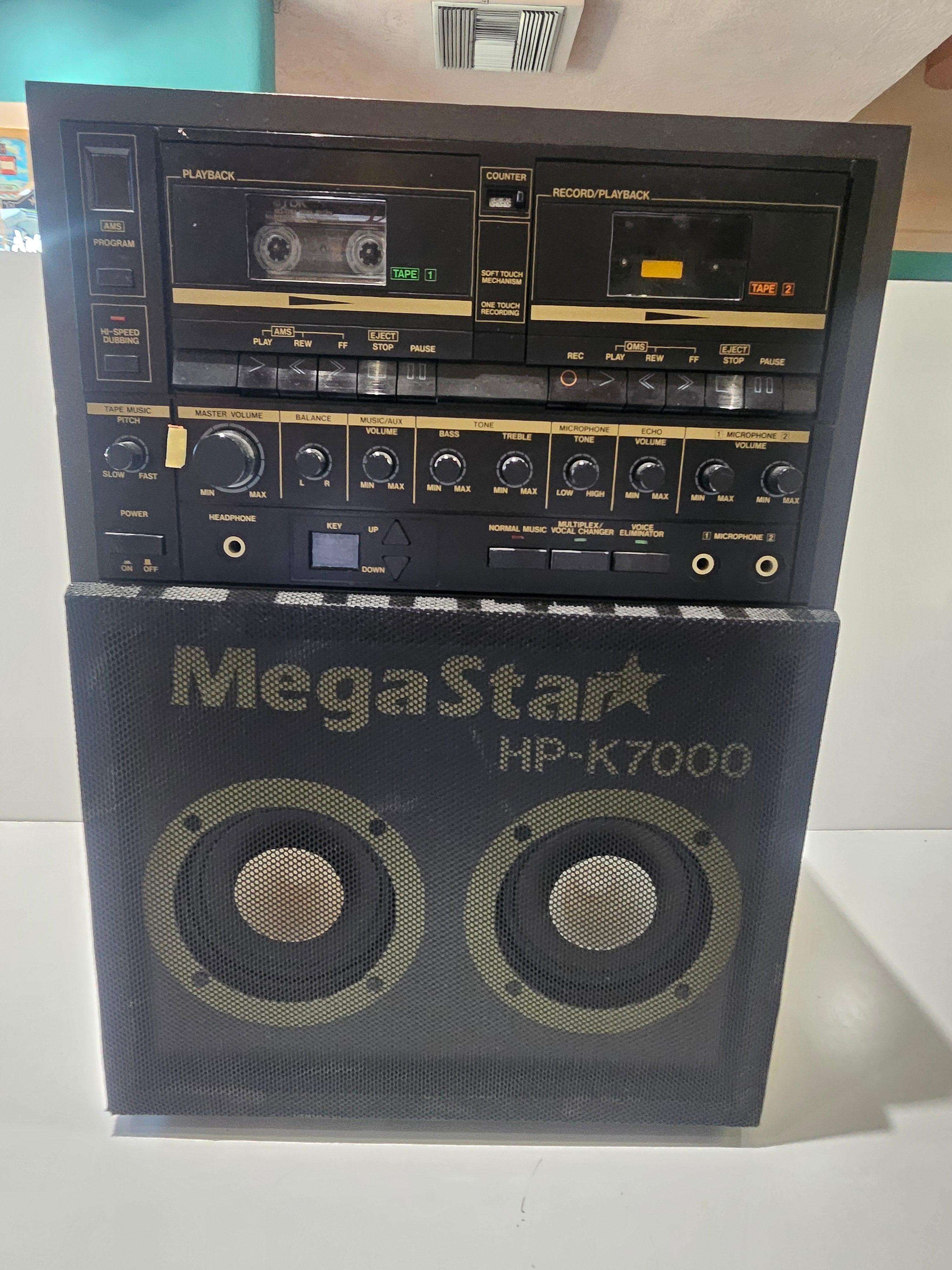 Vintage MegaStar HP-K7000 Dual Cassette Karaoke Stereo Speaker System Boombox