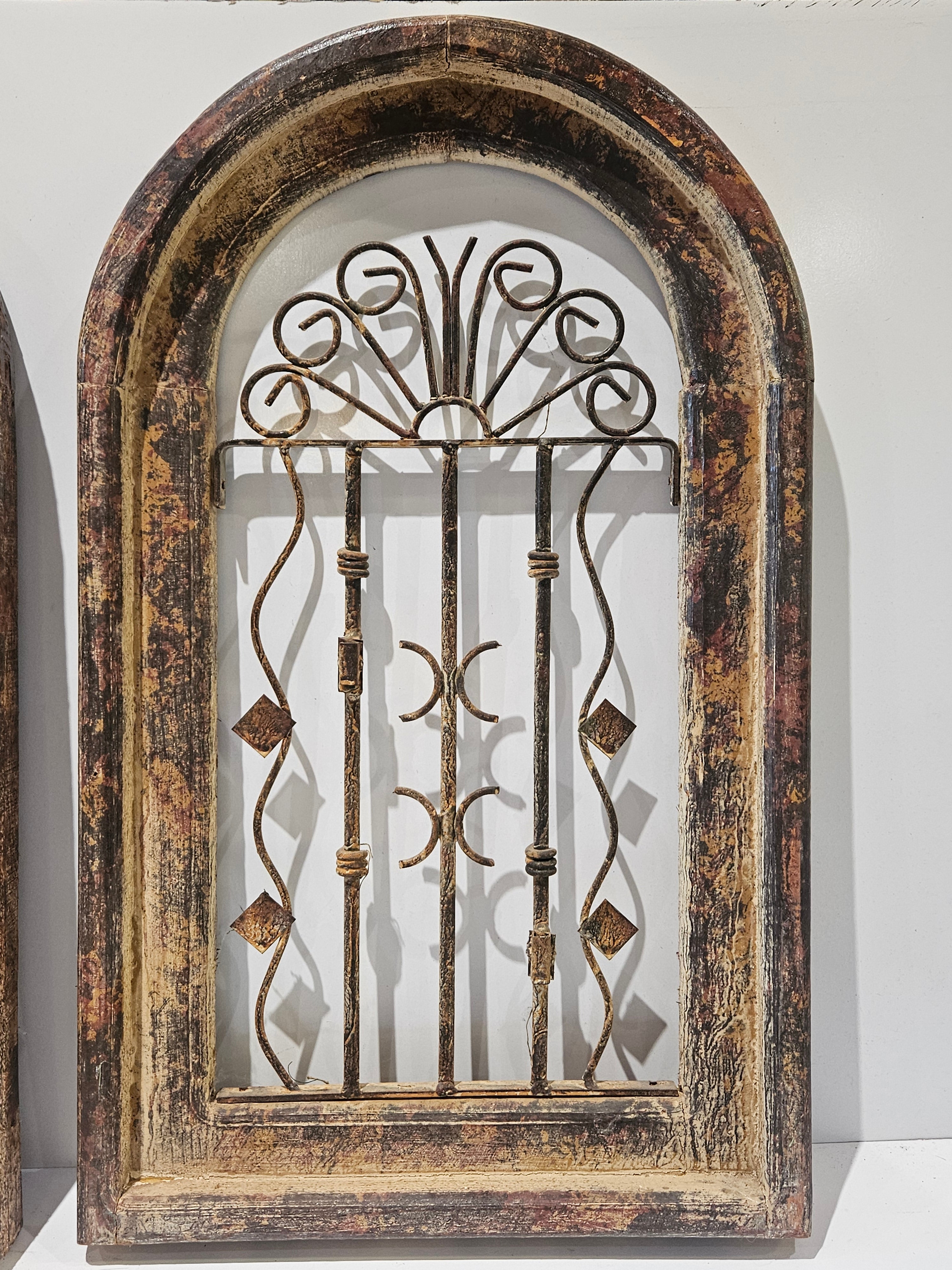 Rustic Arched Wood & Wrought Iron Window Wall Decor Farmhouse Architectural Art
