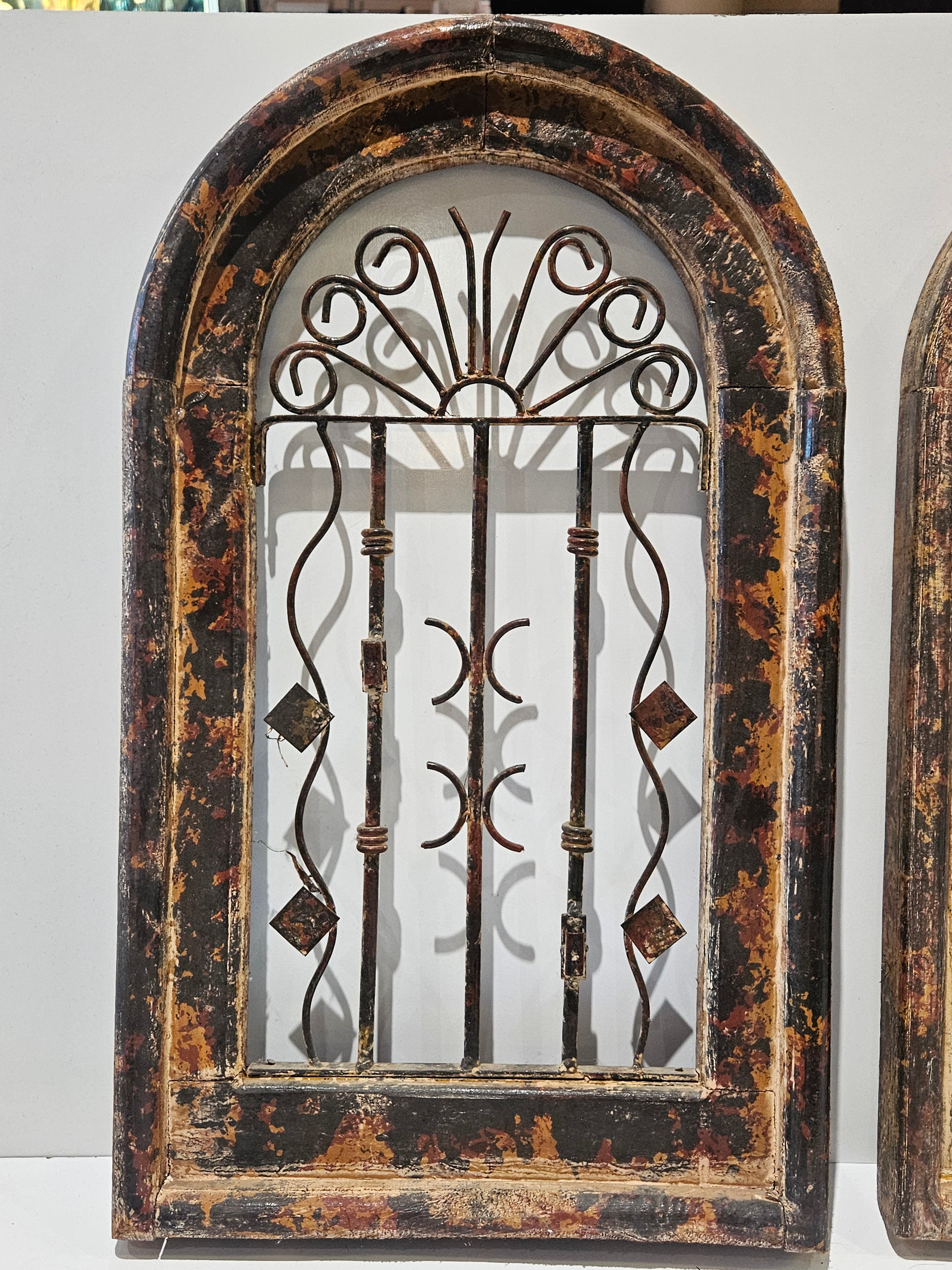 Rustic Arched Wood & Wrought Iron Window Wall Decor Farmhouse Architectural Art