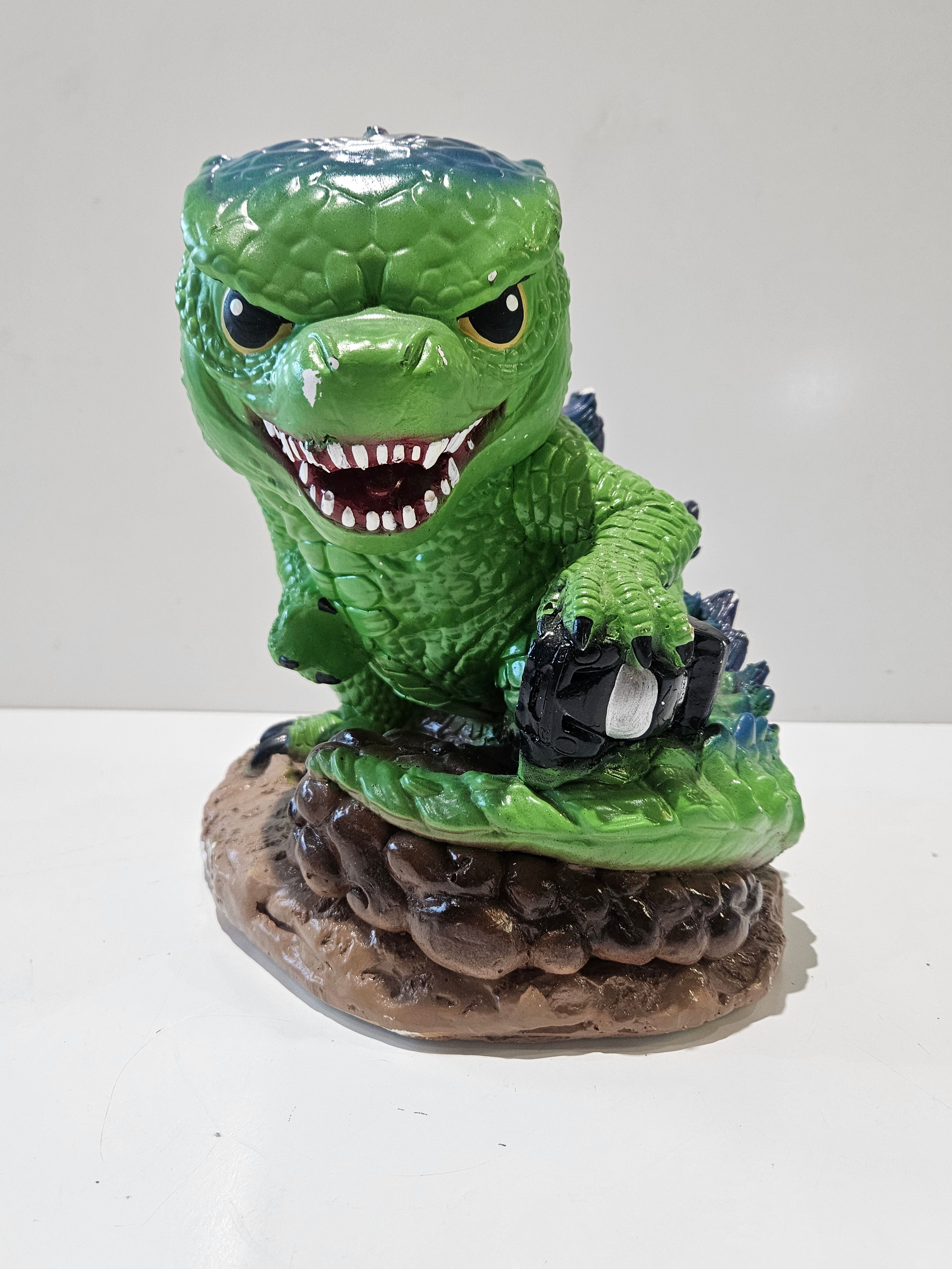 Vintage Hand Painted Ceramic Dinosaur Coin Bank Made In Mexico Collectible Decor