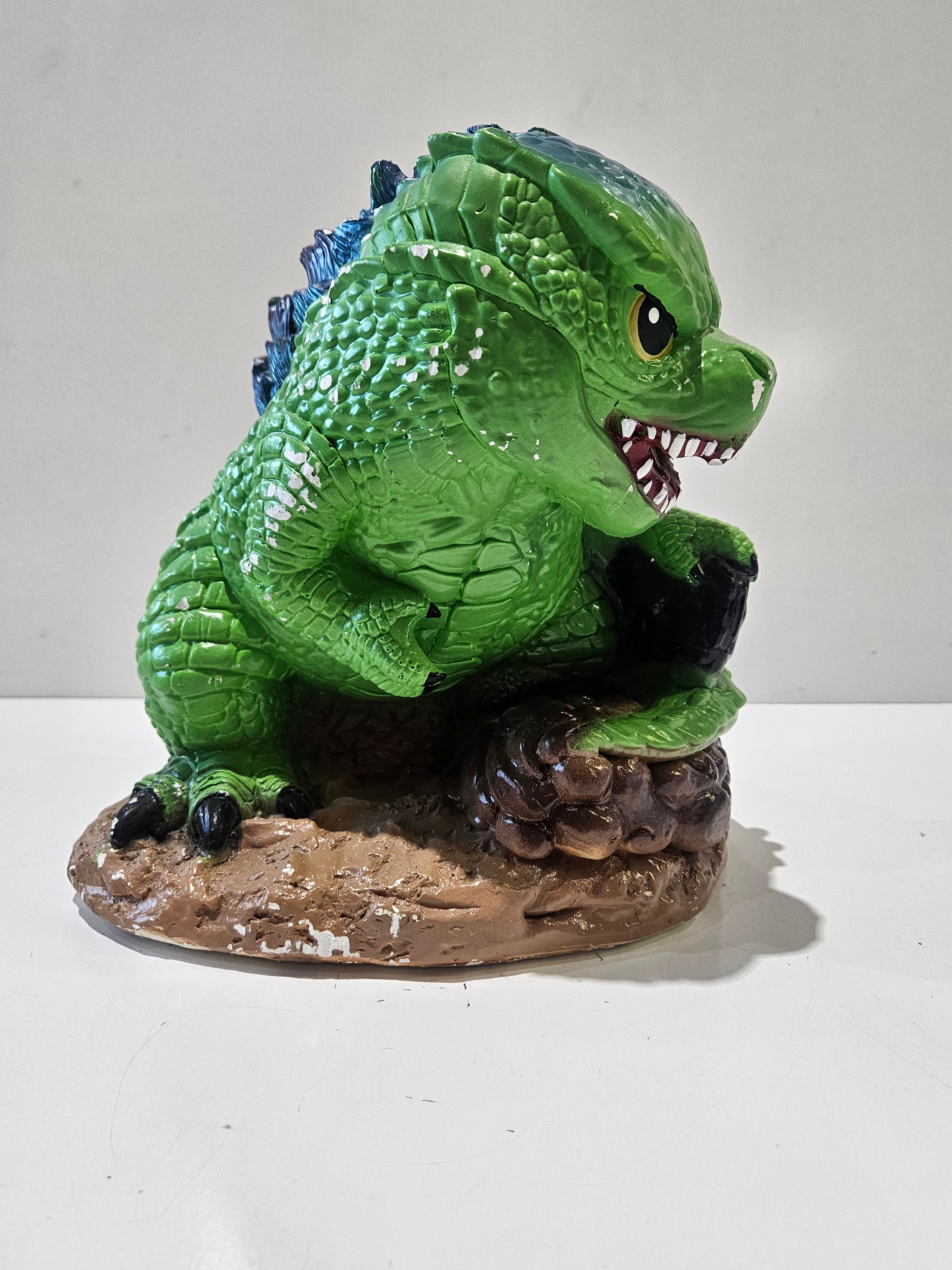 Vintage Hand Painted Ceramic Dinosaur Coin Bank Made In Mexico Collectible Decor