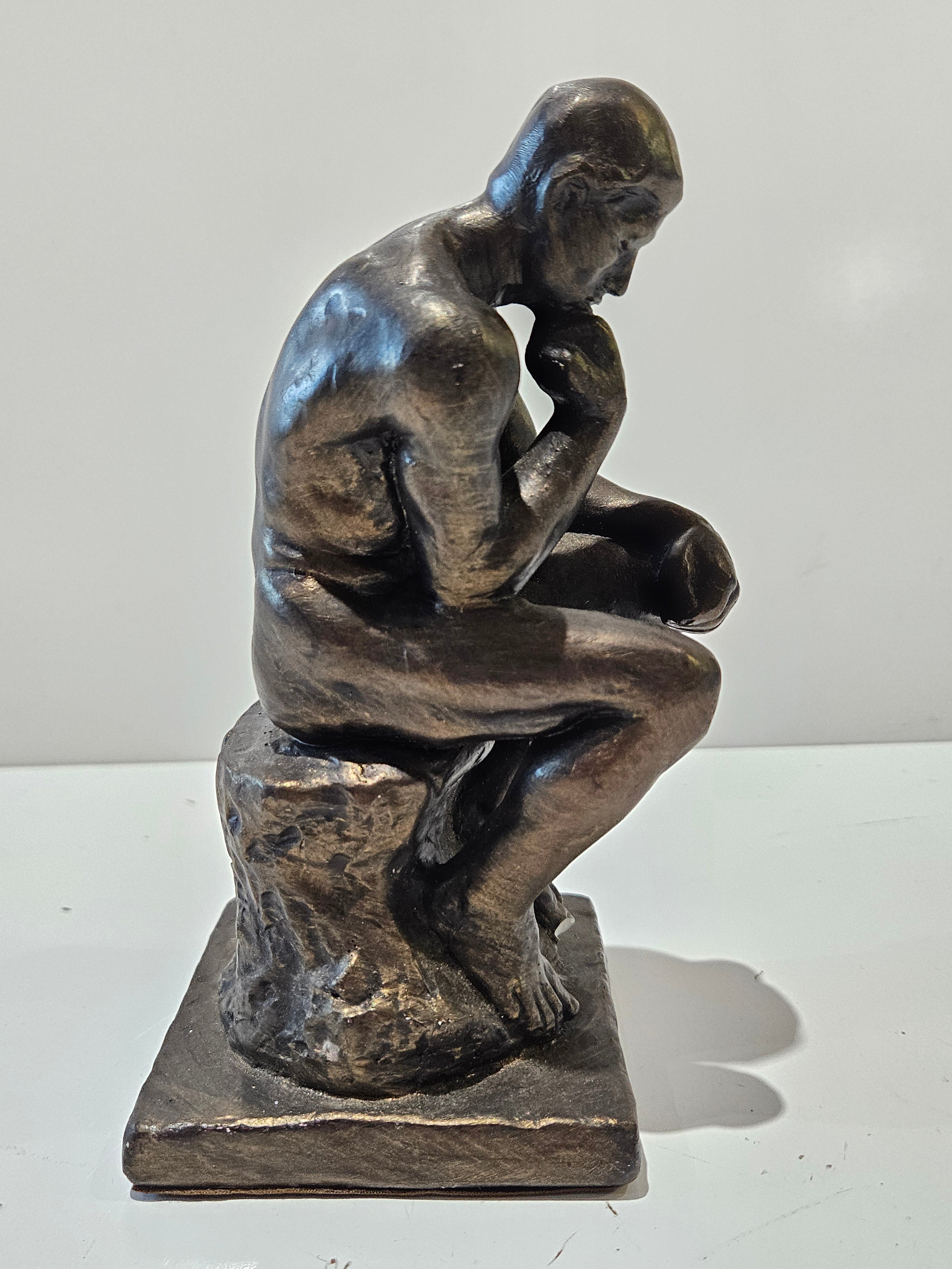 The Thinker Style Bronze Finish Sculpture Figurine Thailand Art Decor Statue
