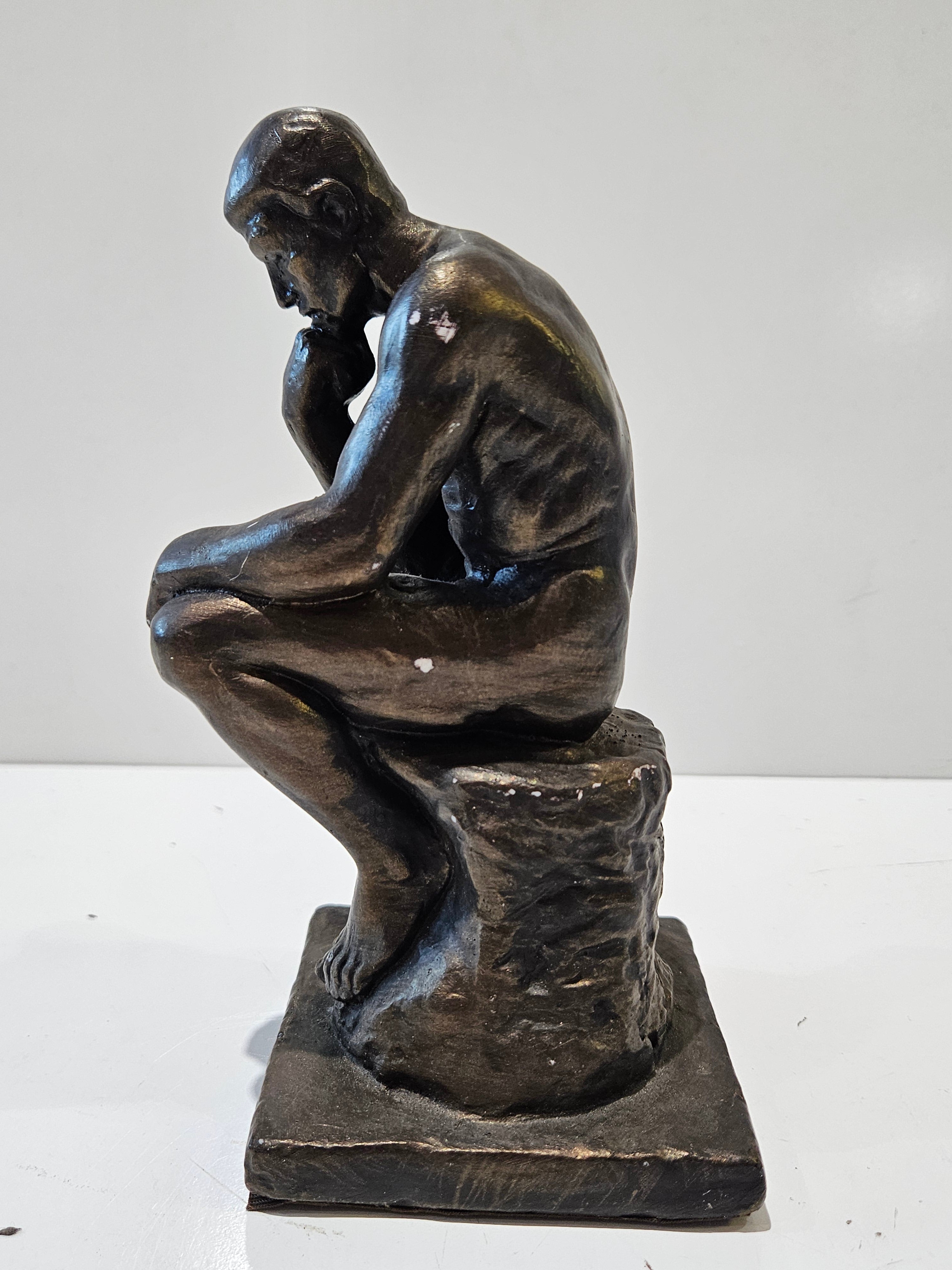 The Thinker Style Bronze Finish Sculpture Figurine Thailand Art Decor Statue