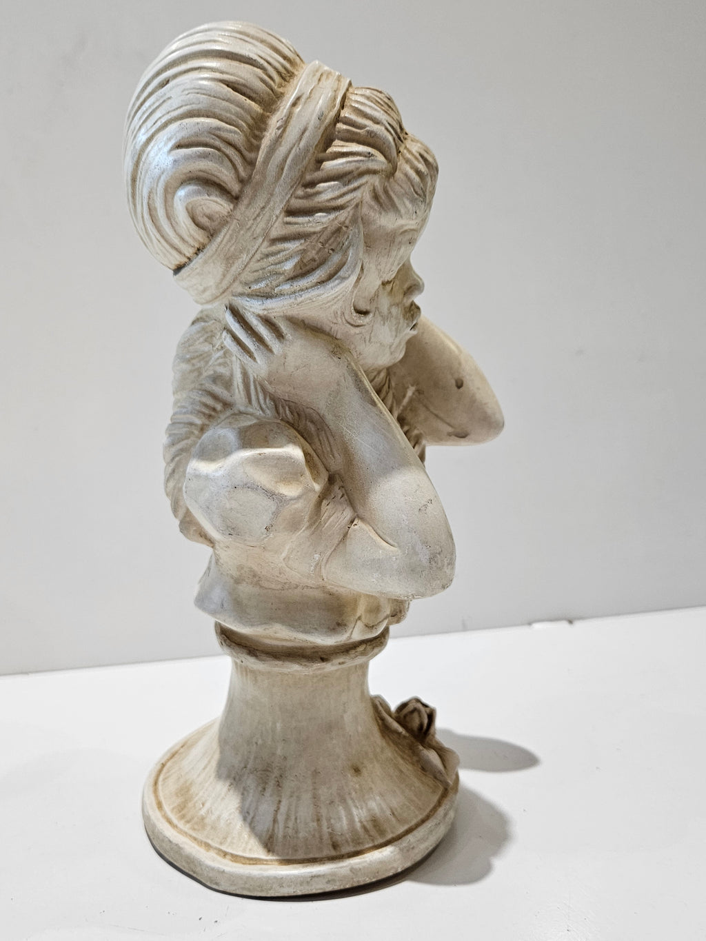 Vintage Mid Century Chalkware Boy & Girl Bust Figurine Pair Saxophone Musician
